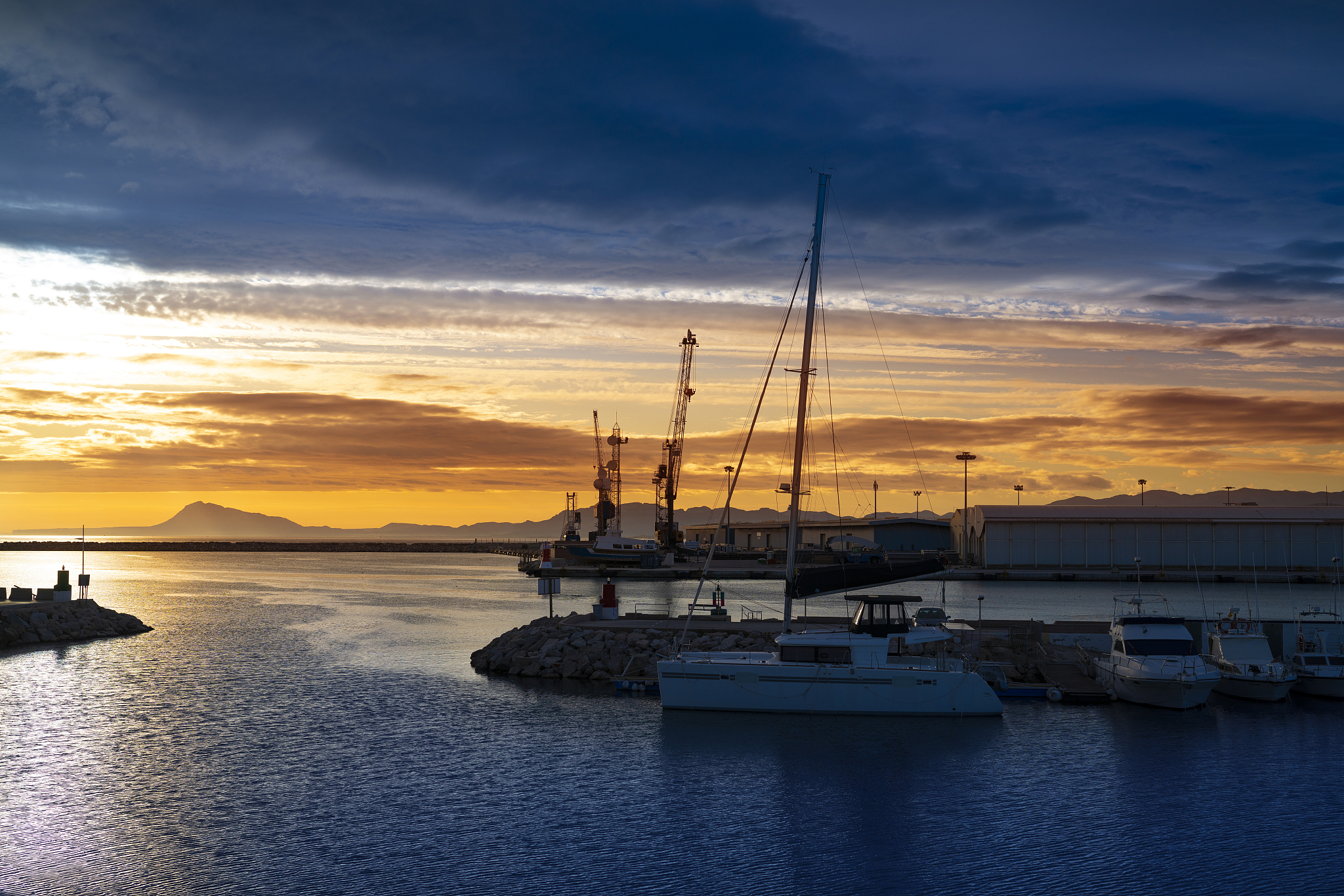 gandia port at sunrise in valencia spain