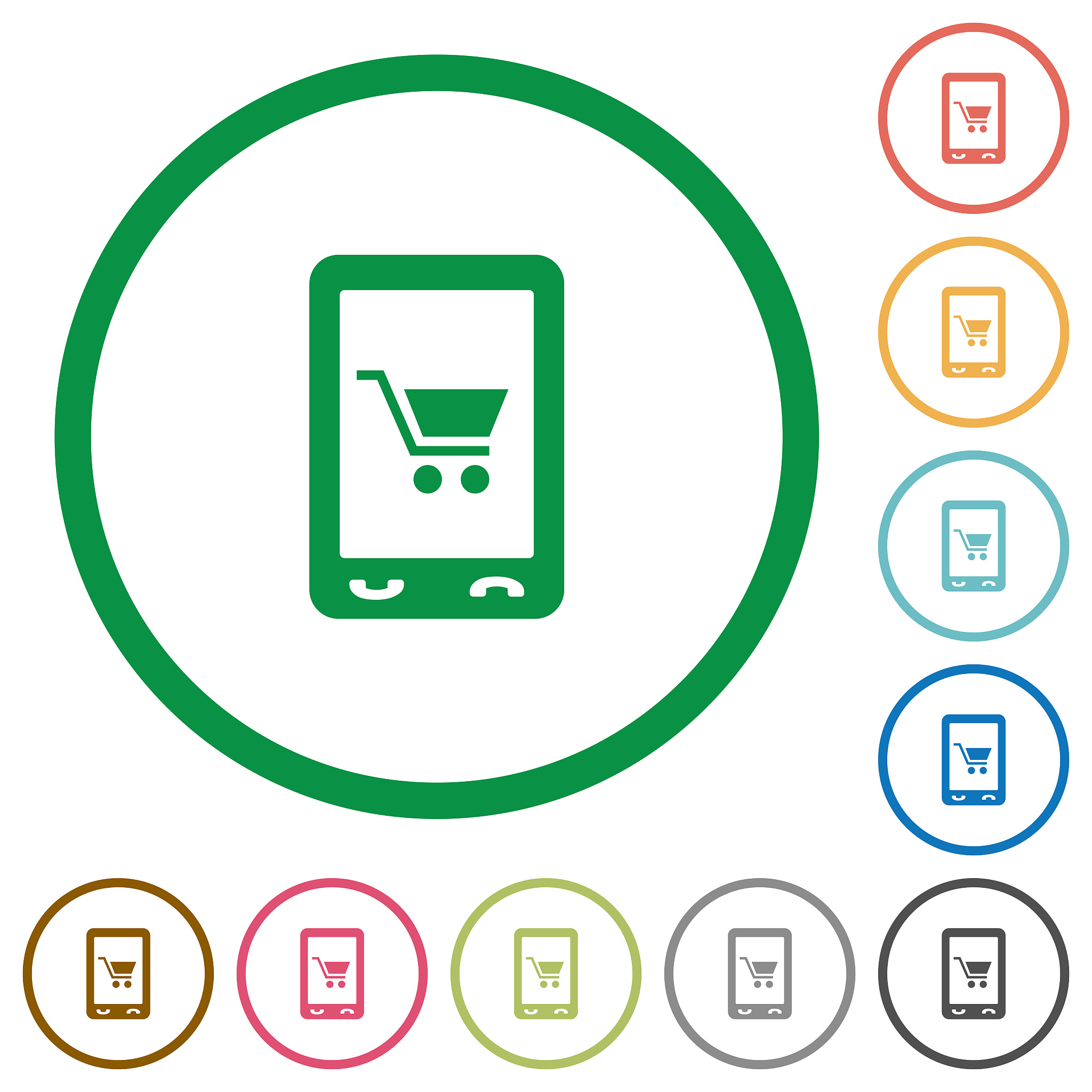 mobile shopping flat icons with outlines