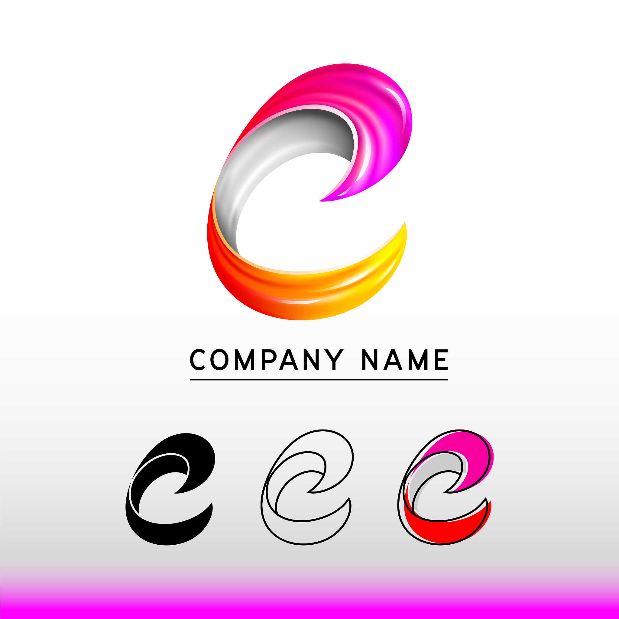 bright colorful curvy 3d volumetric letter С, shiny bold font f