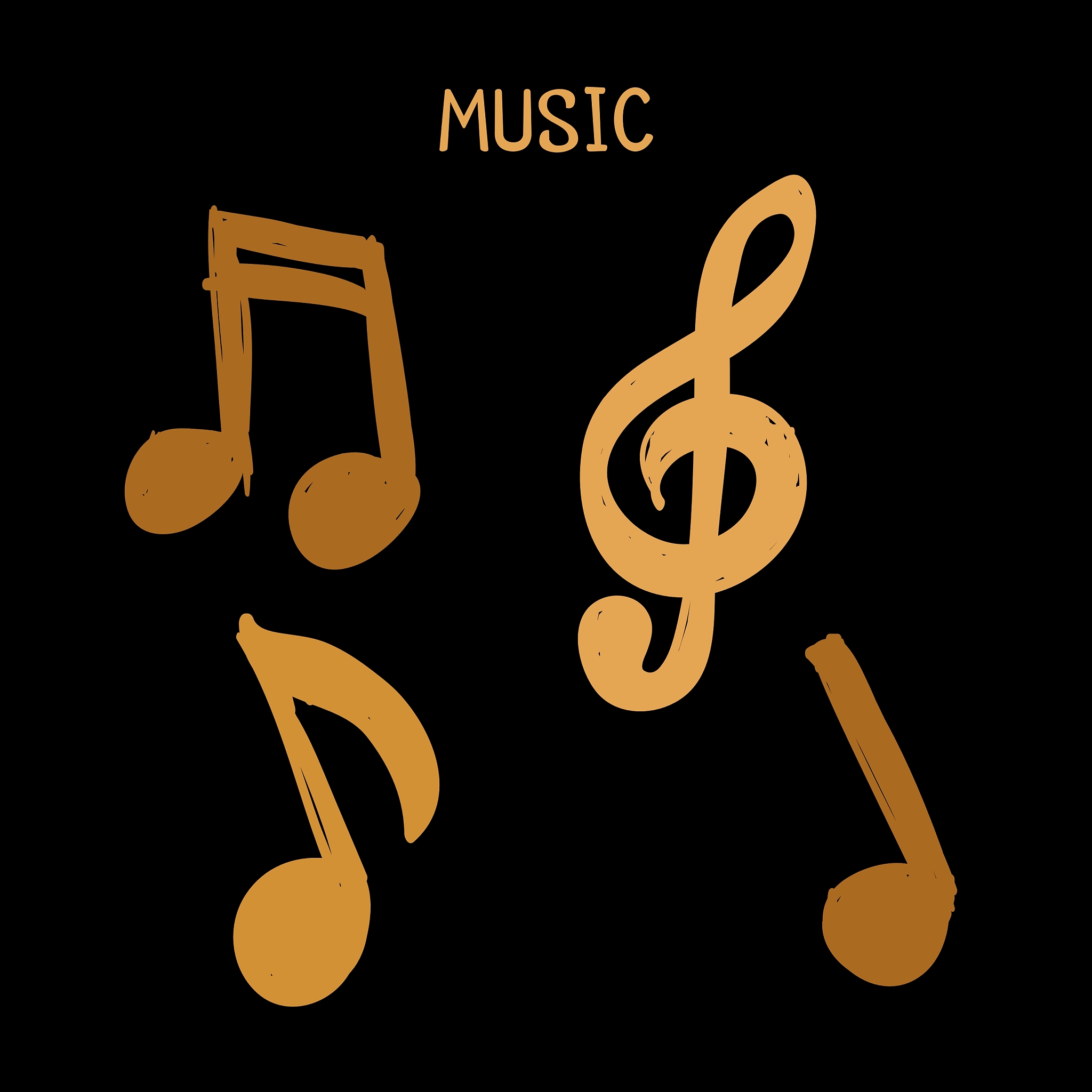 set of hand-drawn brown music notes on