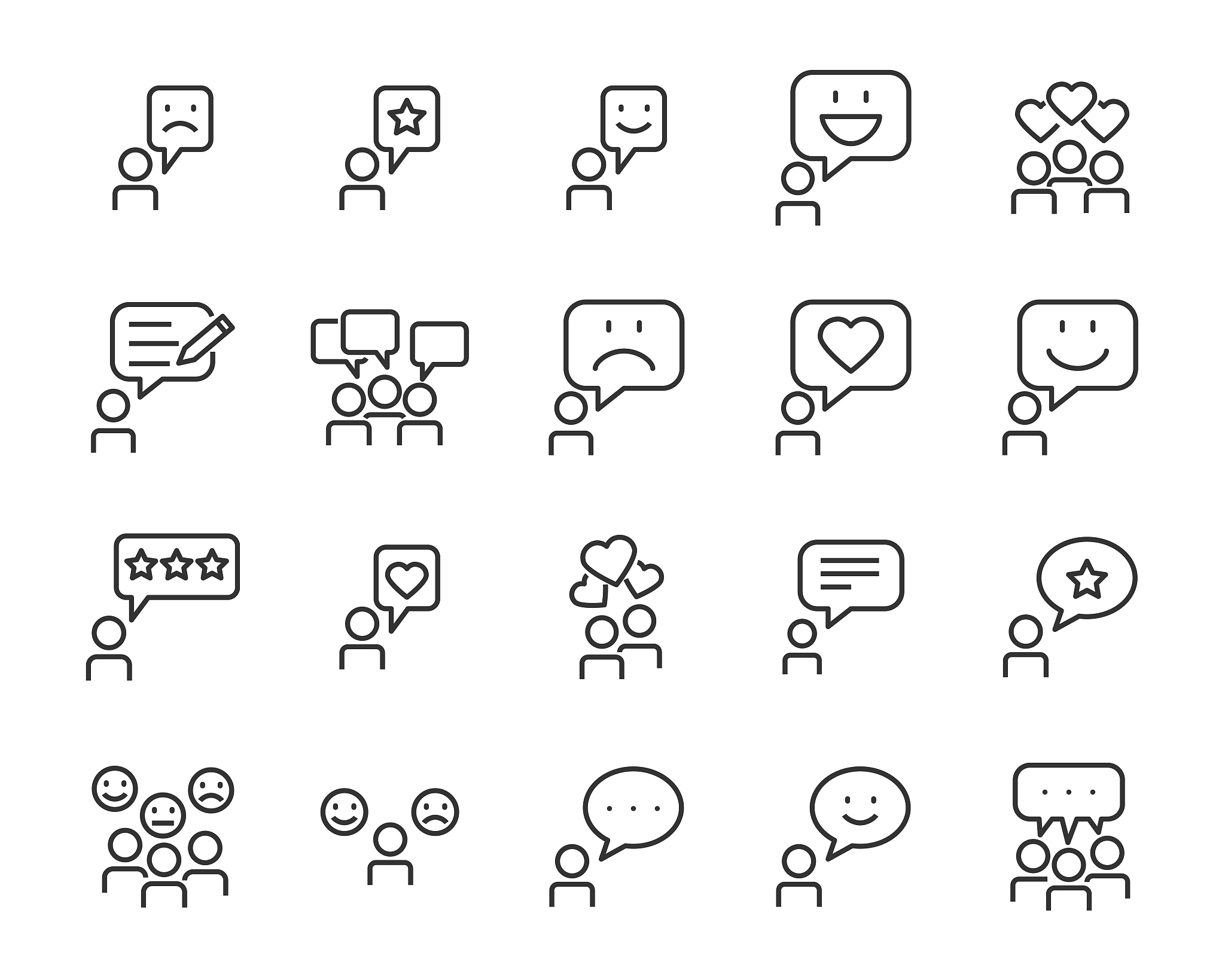 set of communication icons, such as chat, feedback, emotion, rev