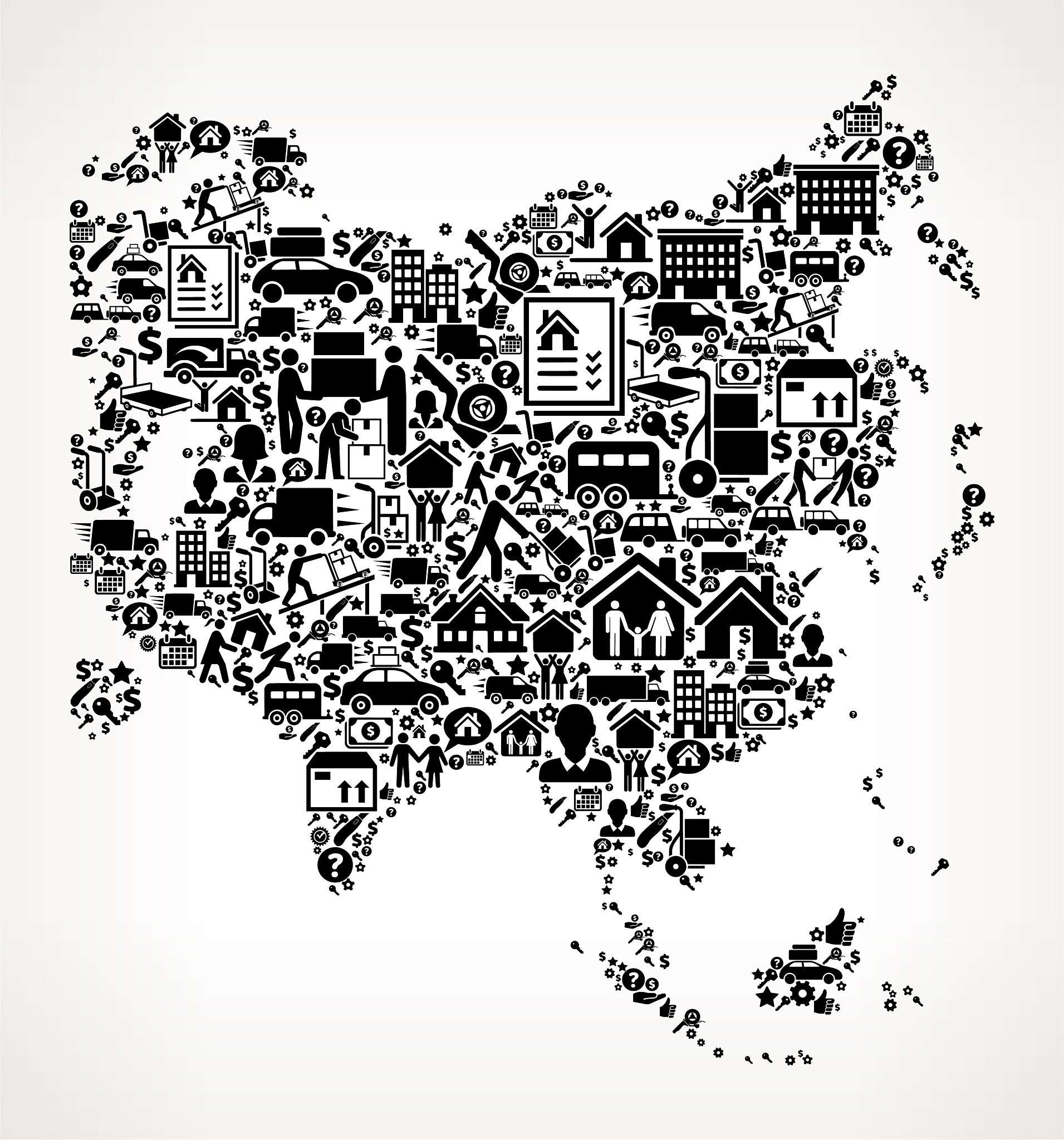 asia moving and relocation vector icon pattern
