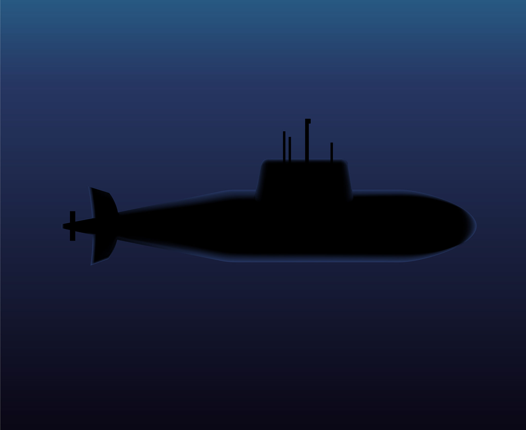 military submarine diving in dark ocean