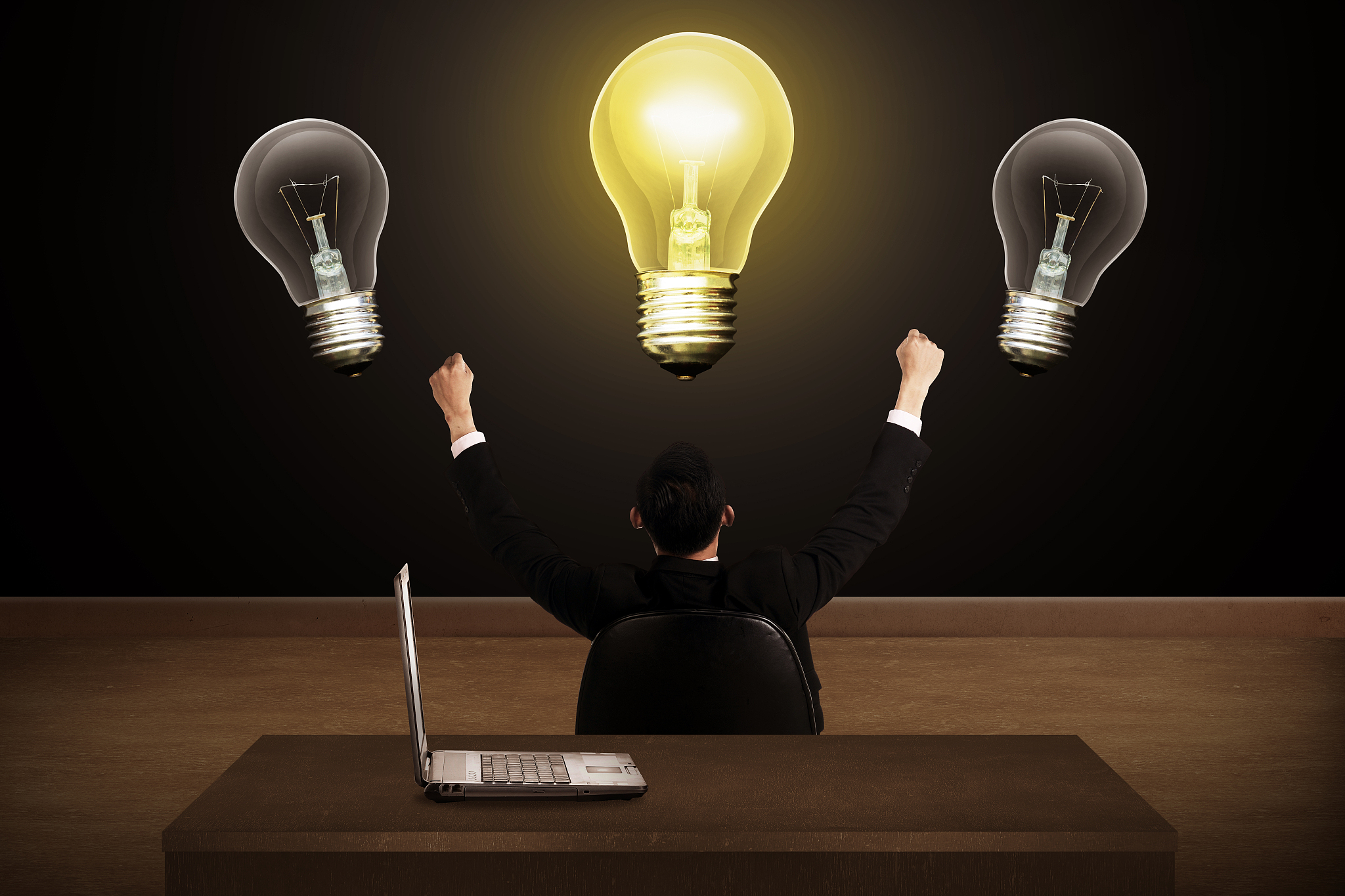 business person have bright idea light bulb
