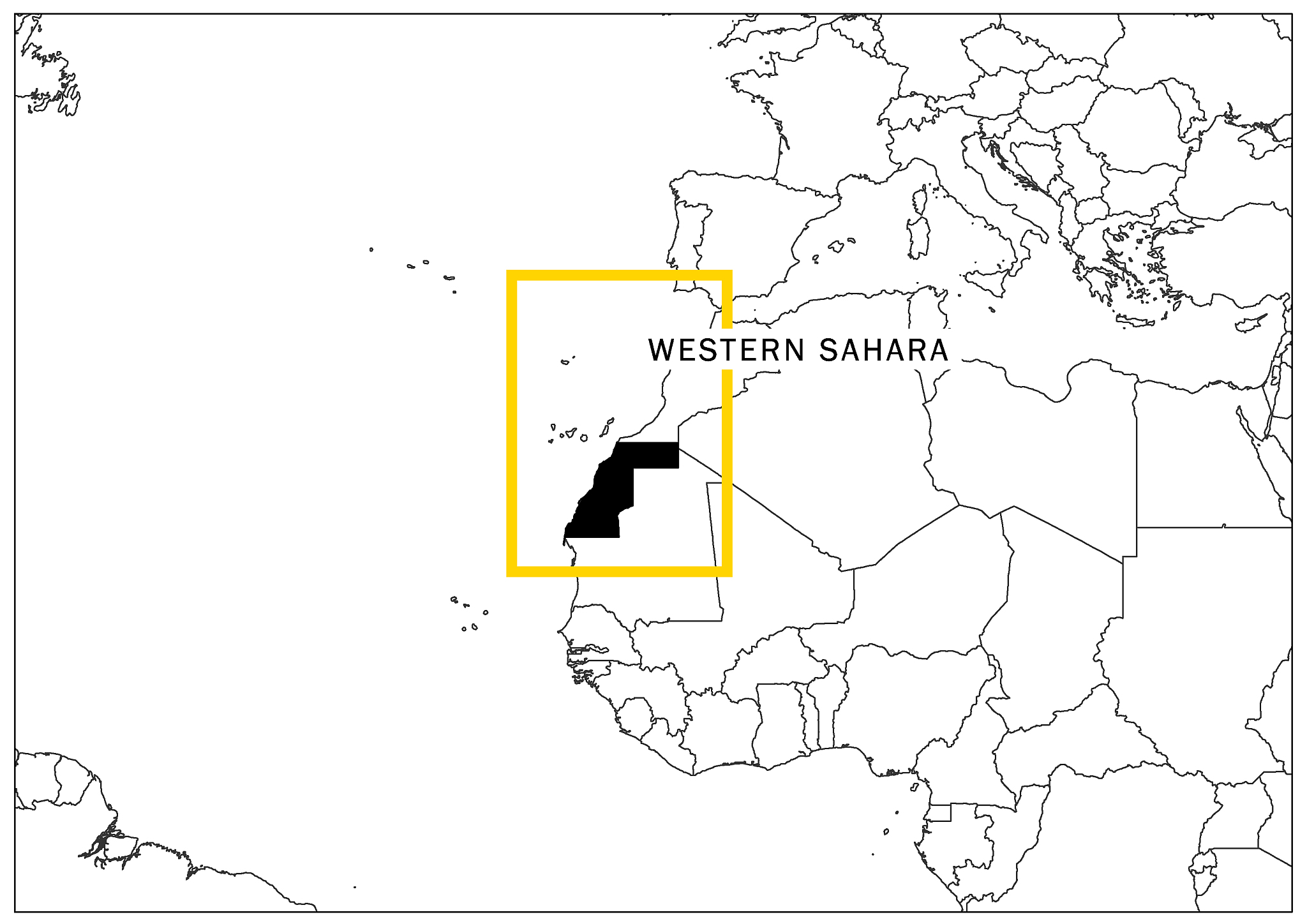 western sahara with yellow frame and name country