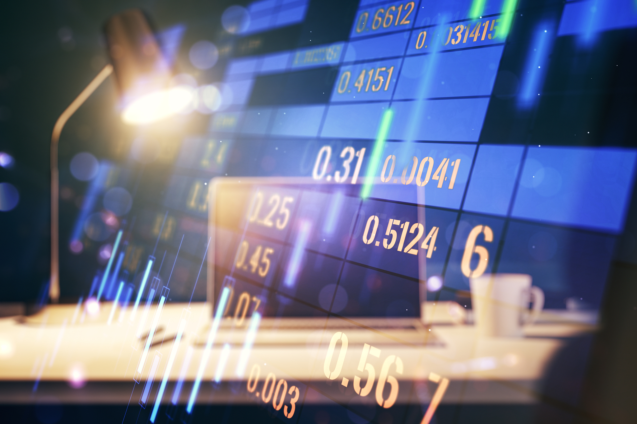 double exposure of abstract creative financial chart on modern l
