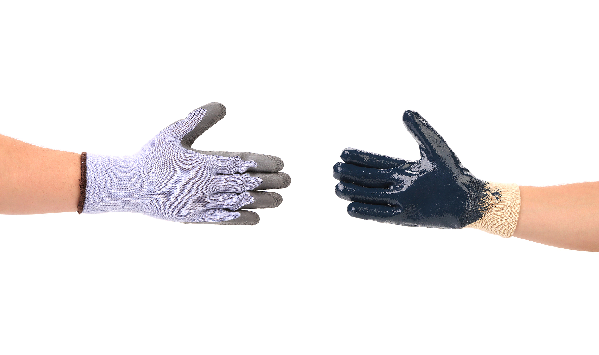two hands gloves meet in hand shake.