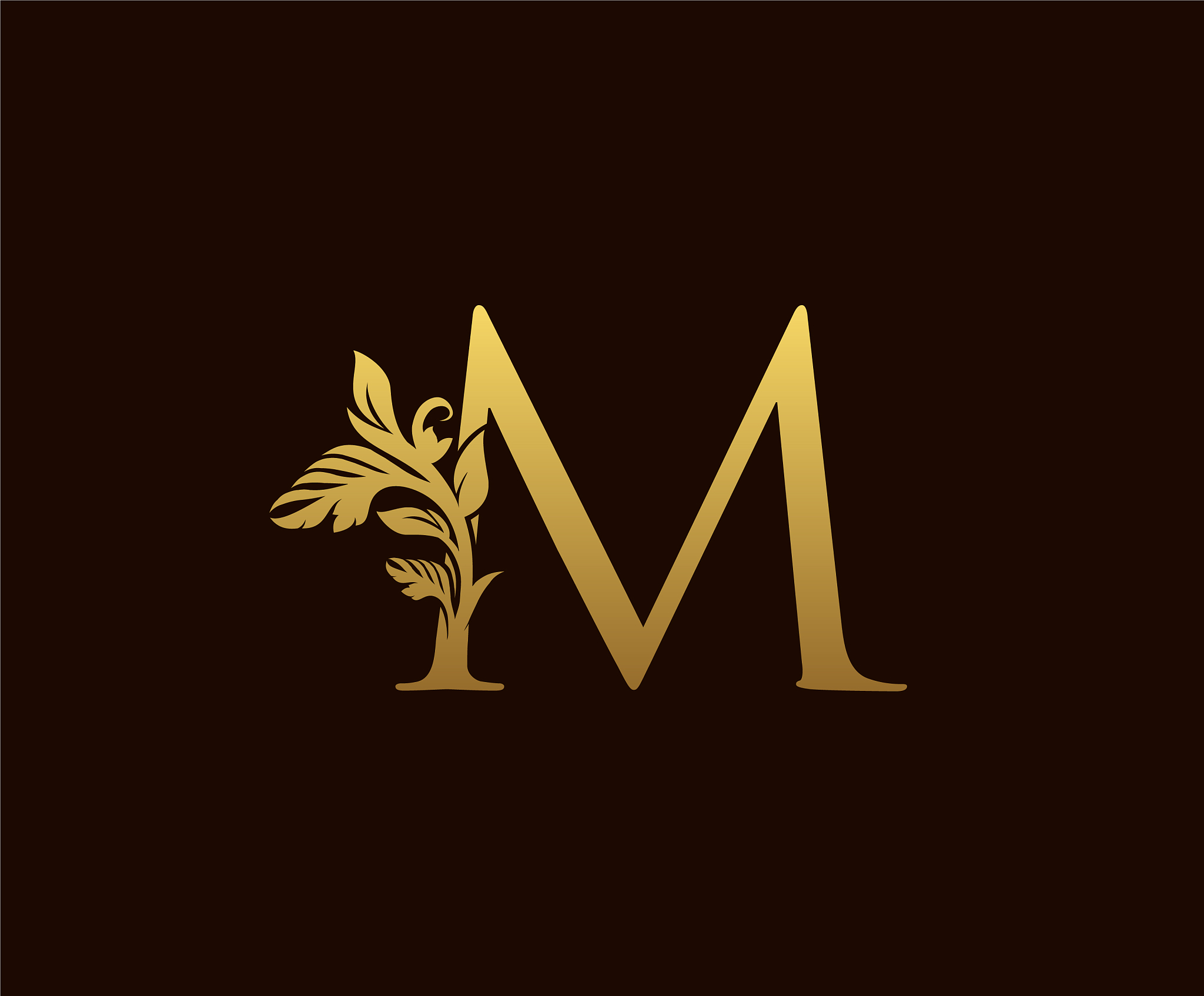 initial m gold leaf logo design graceful style