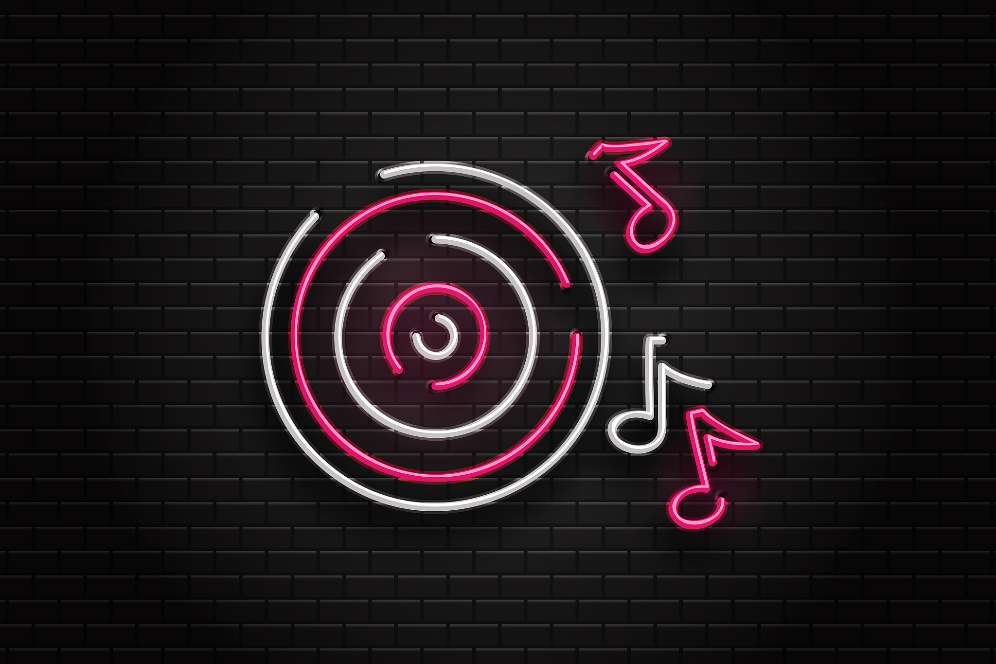 vector realistic isolated neon retro sign of vinyl and notes for