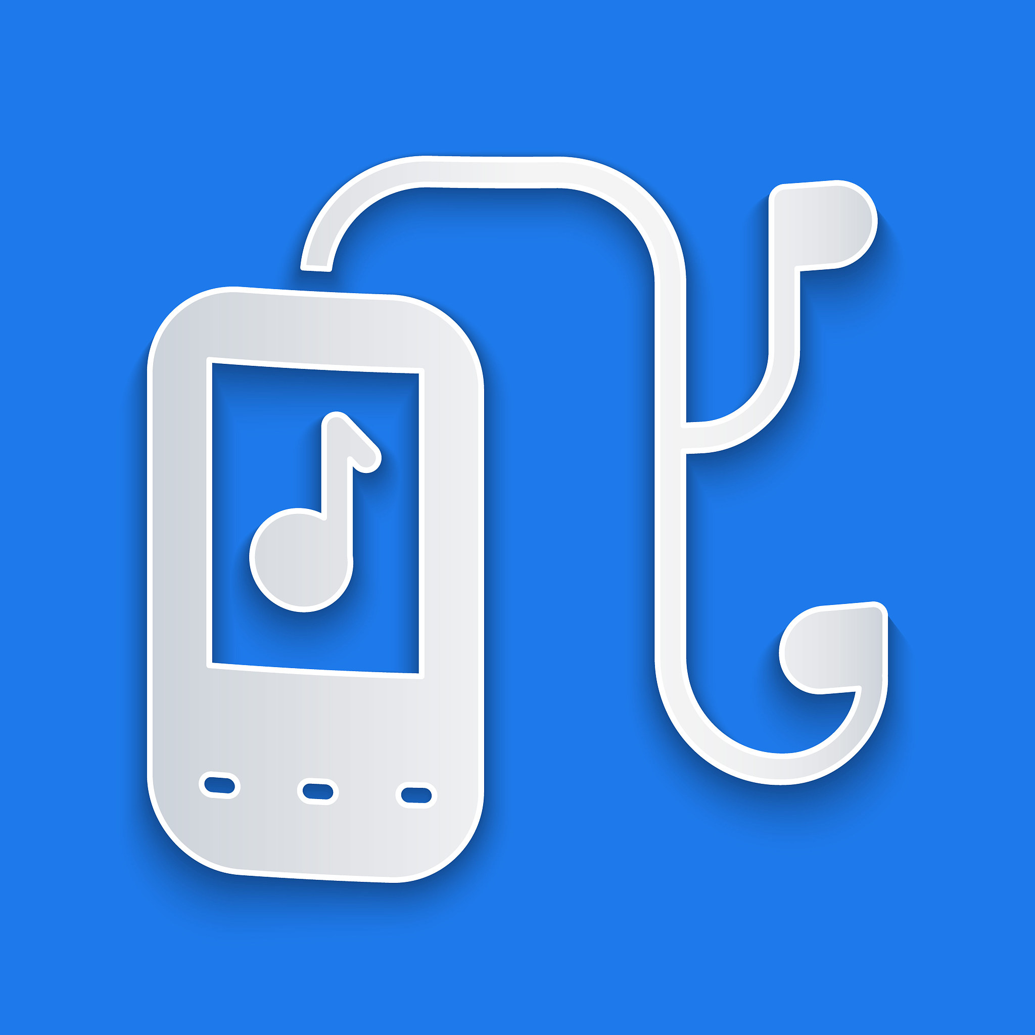 paper cut music player icon isolated on blue background. portabl