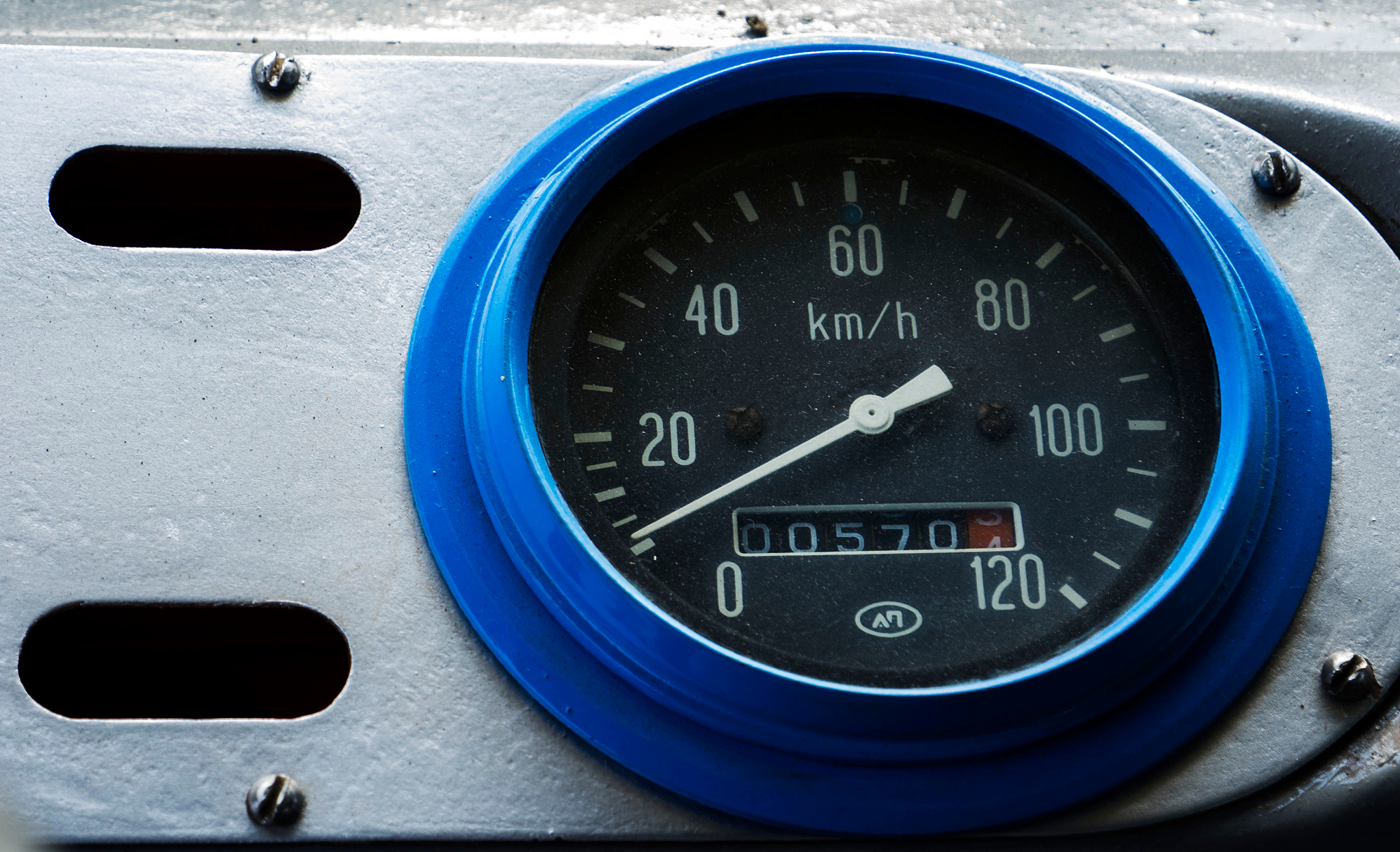 close-up of speedometer in bus