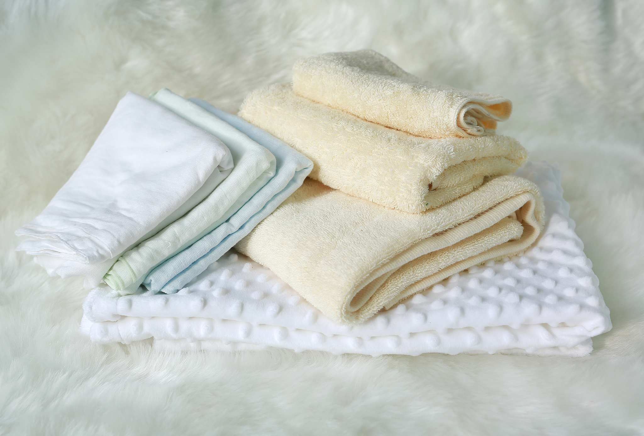 set of children's towel on white fur.