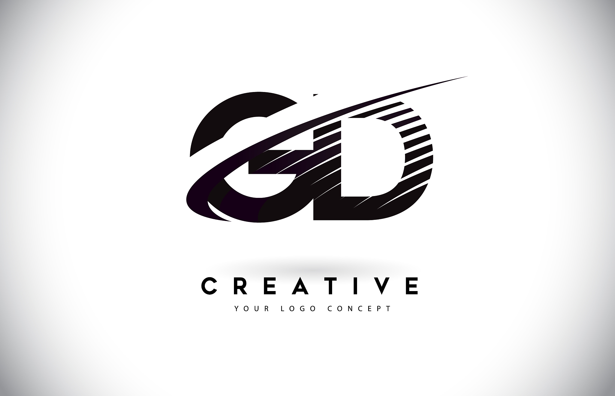 gd g d letter logo design with swoosh and black