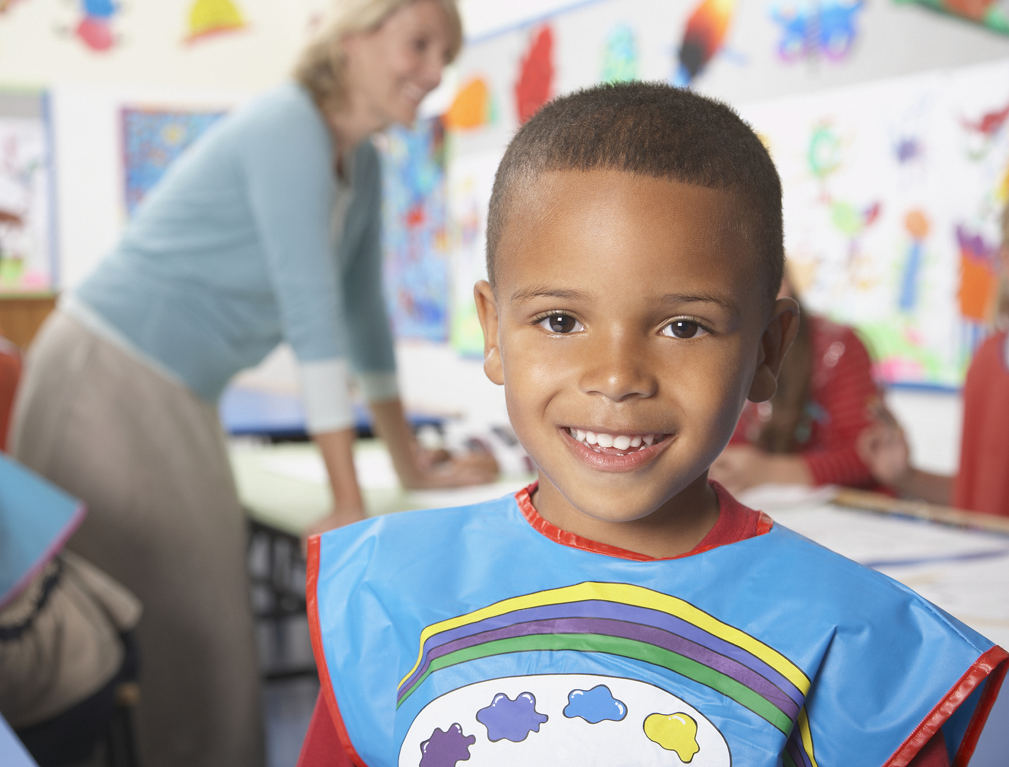 students in art class