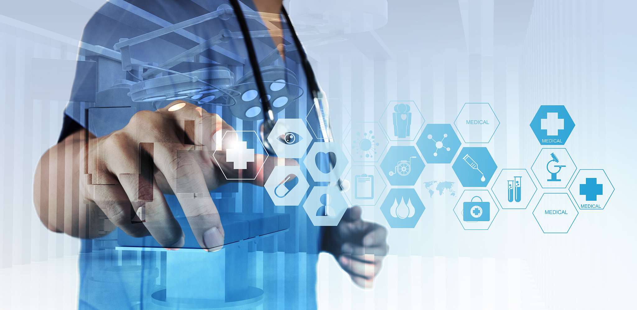 double exposure of smart medical doctor working