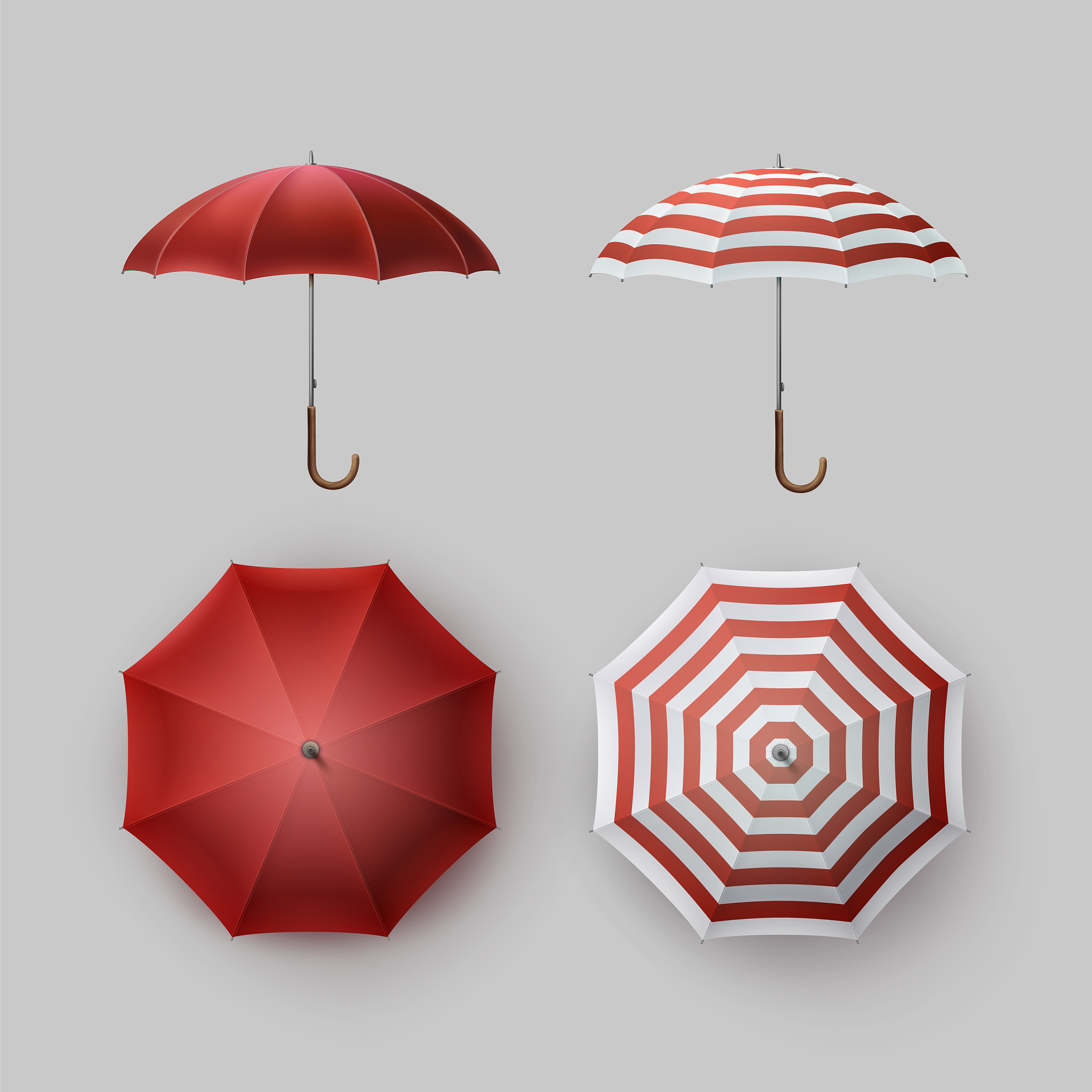 set of white red striped rain umbrella sunshade