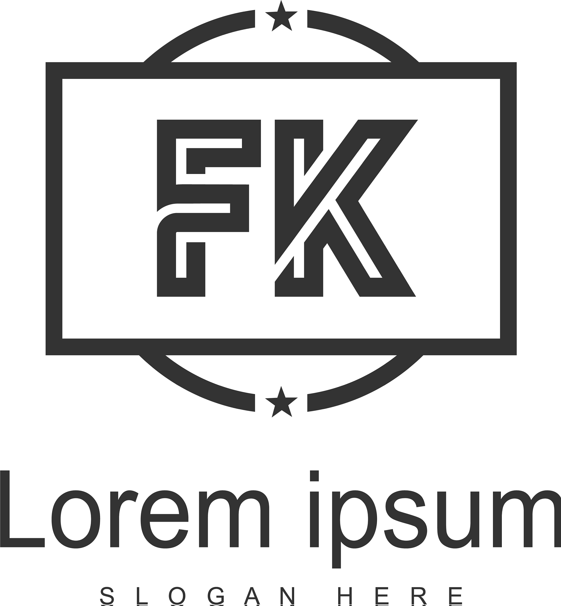 initial fk logo template with modern frame