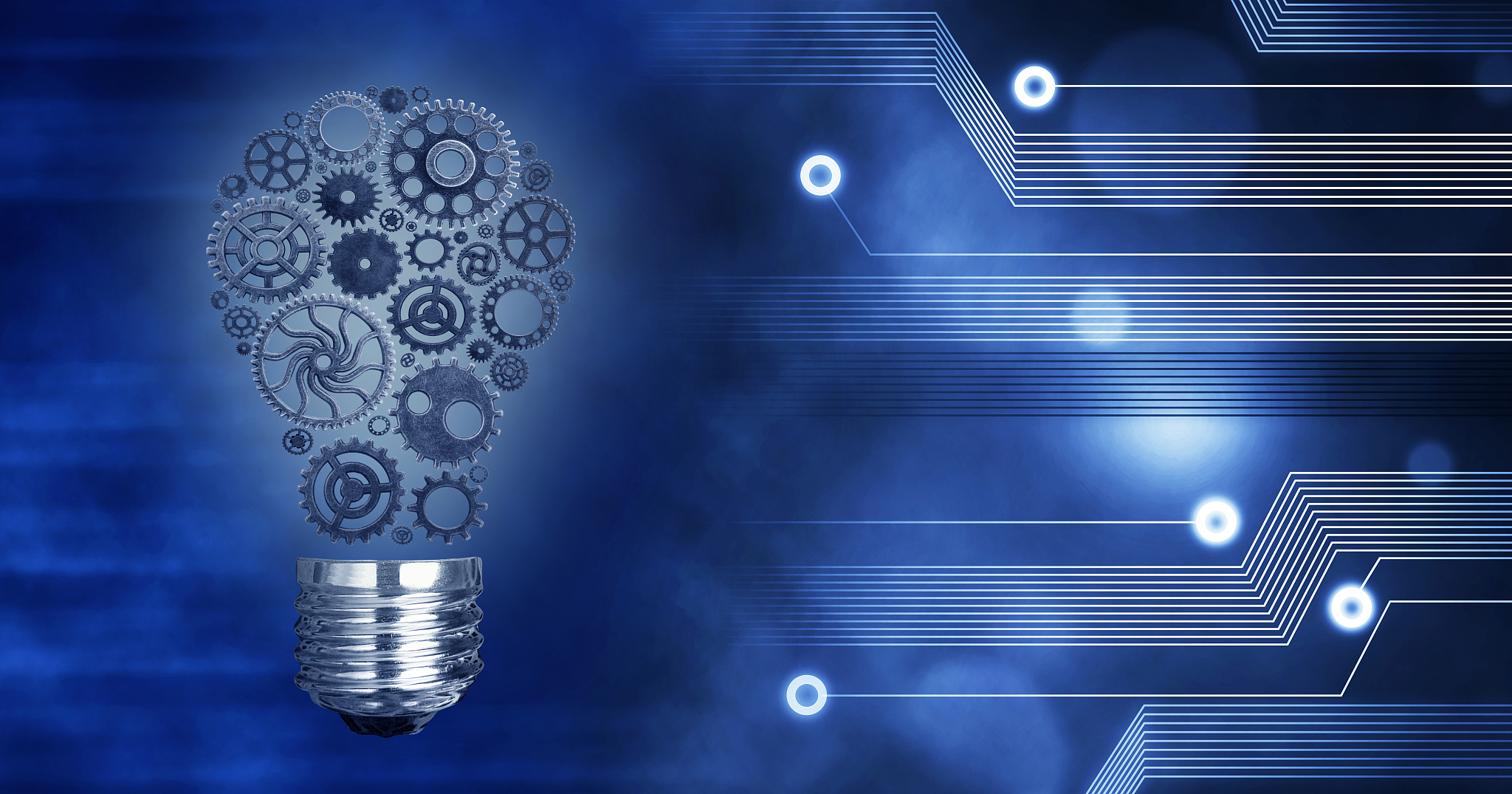 innovation with ideas and concepts featuring a light bulb cogs w