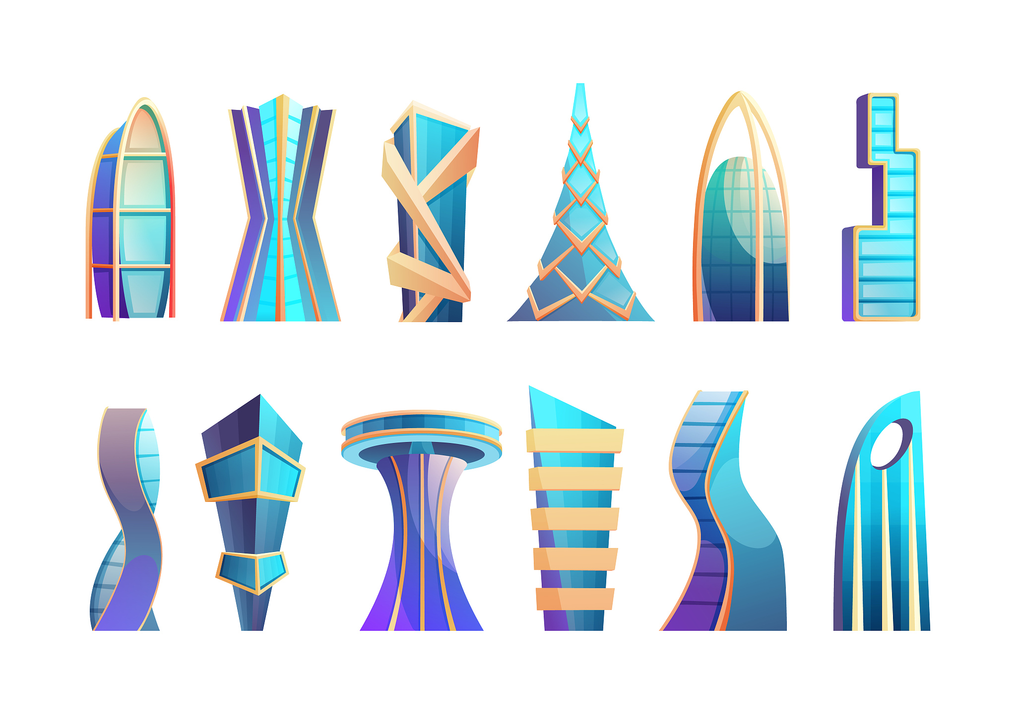 growing future metropolis city skyline building set