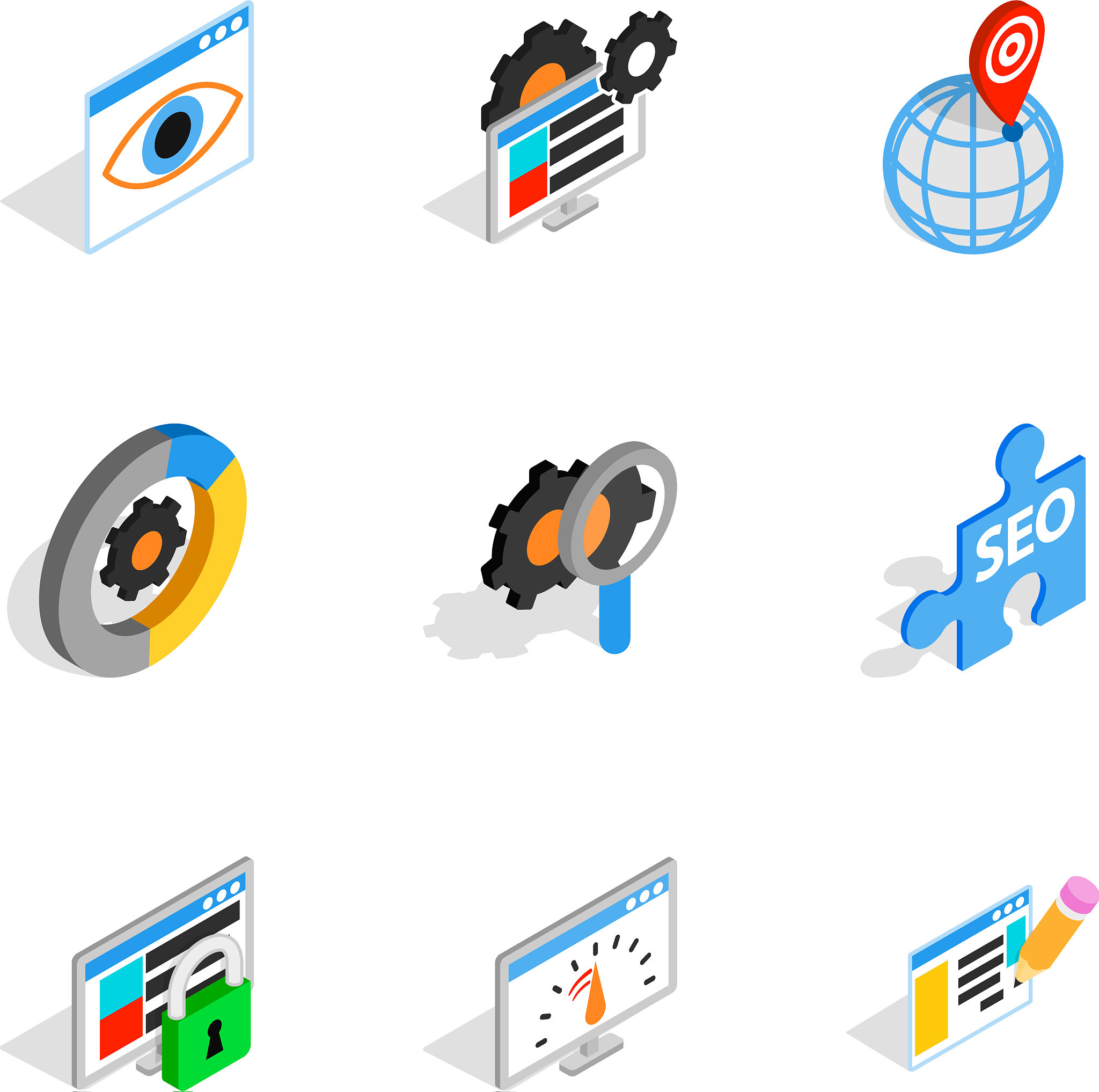web marketing icons isometric 3d style