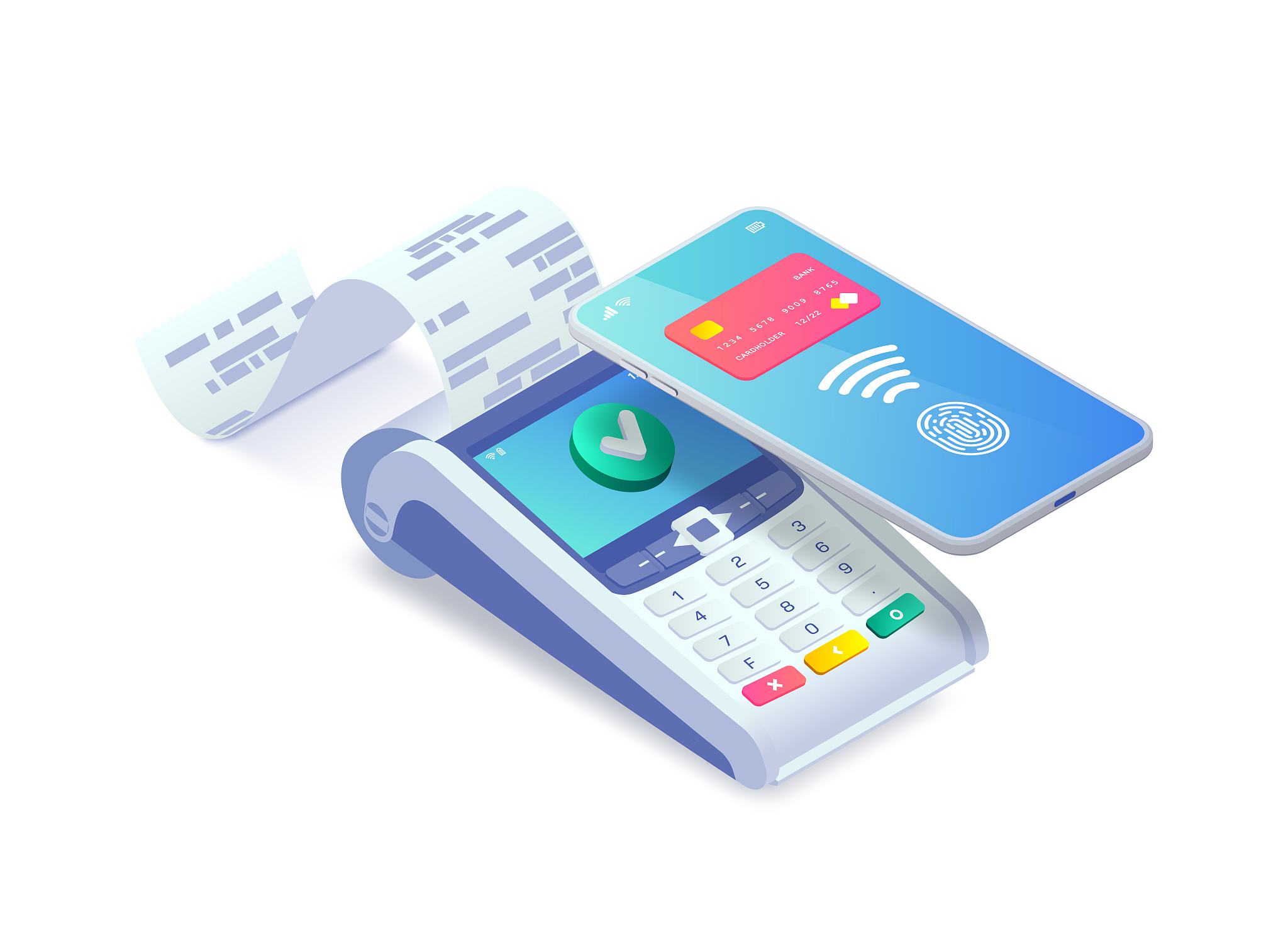 contactless payment via smartphone isometric concept. 3d payment