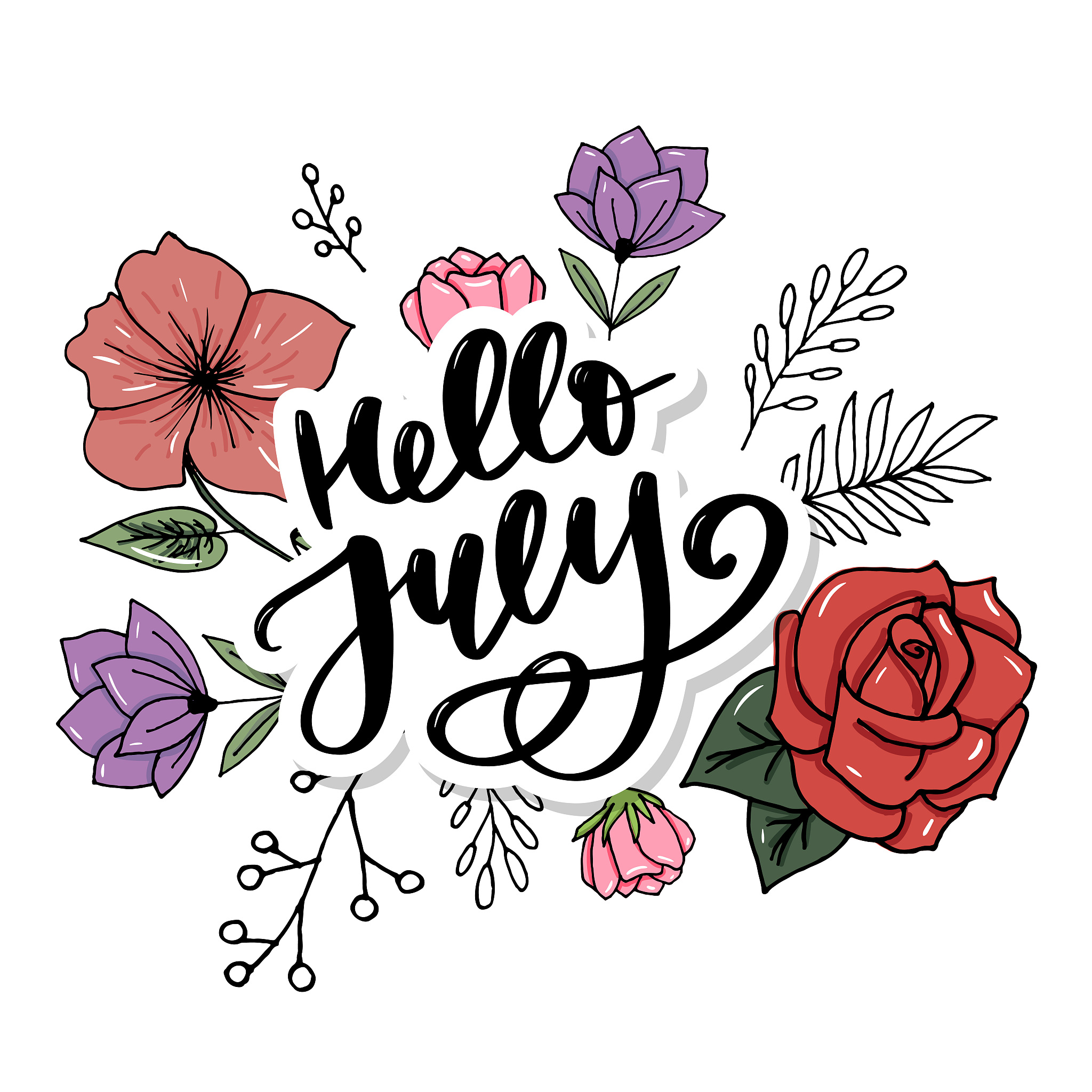 hello july lettering print. summer minimalistic illustration. is