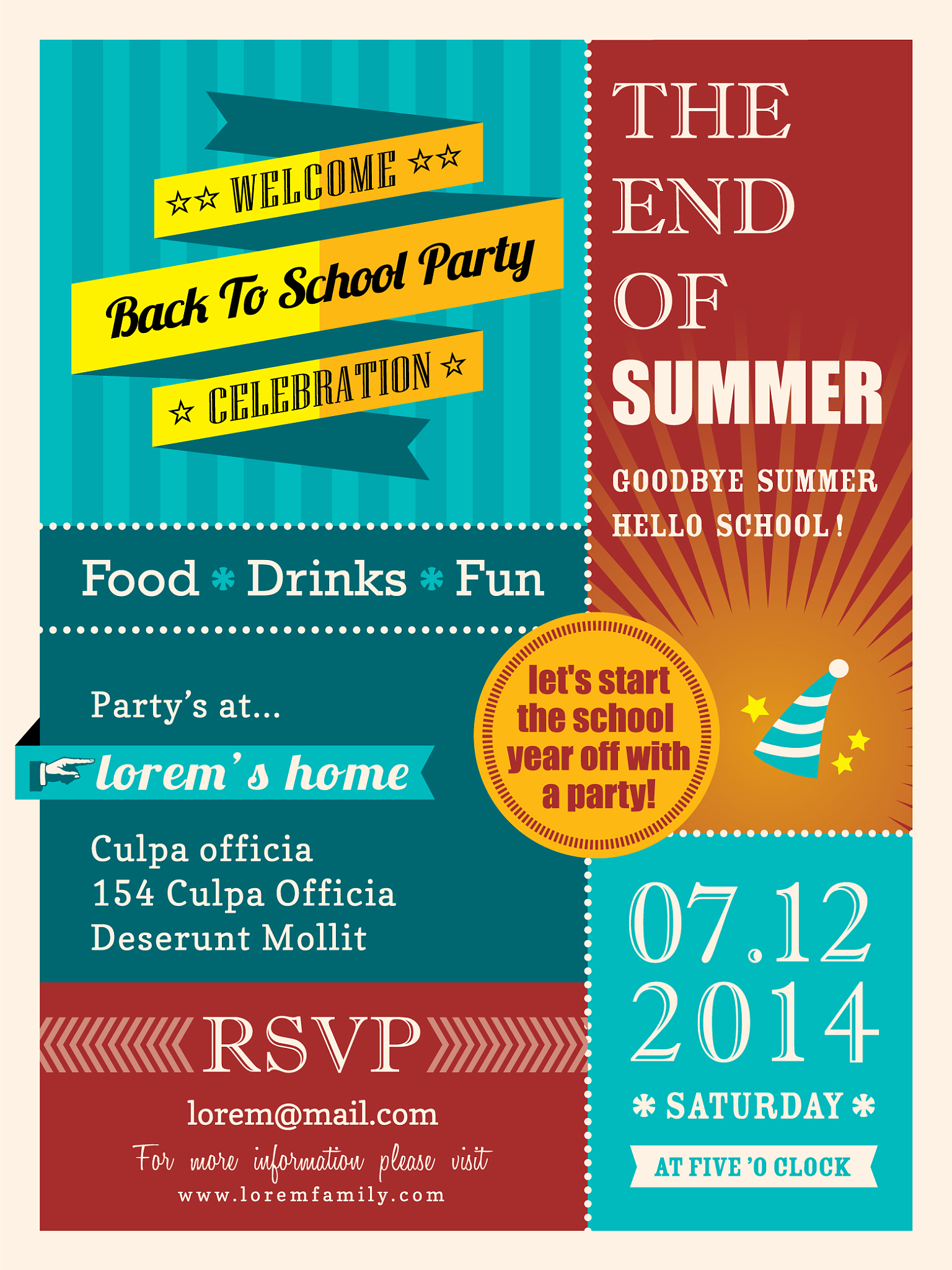 end of summer party poster or card design template