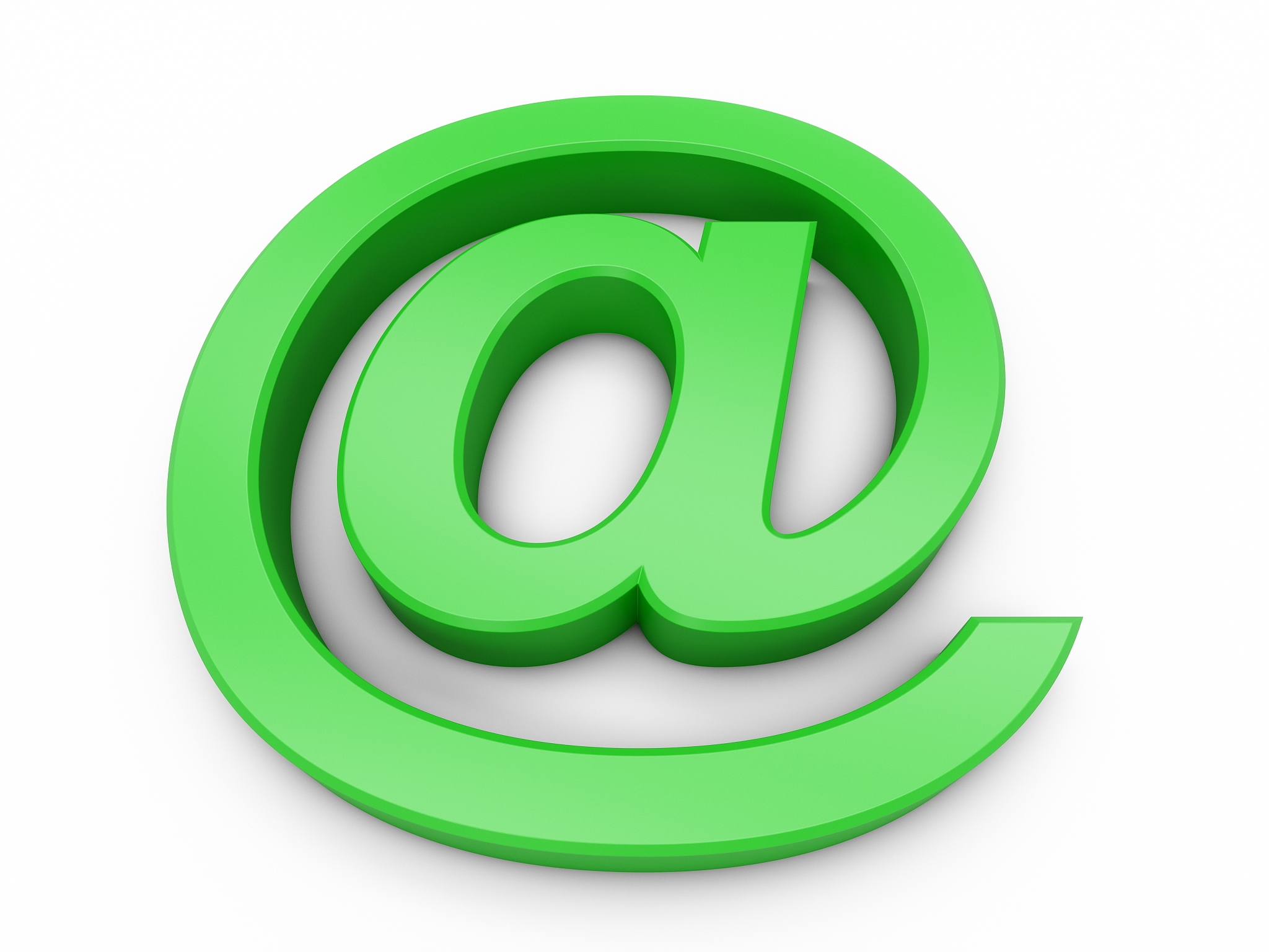3d rendering green at email symbol isolated on white background