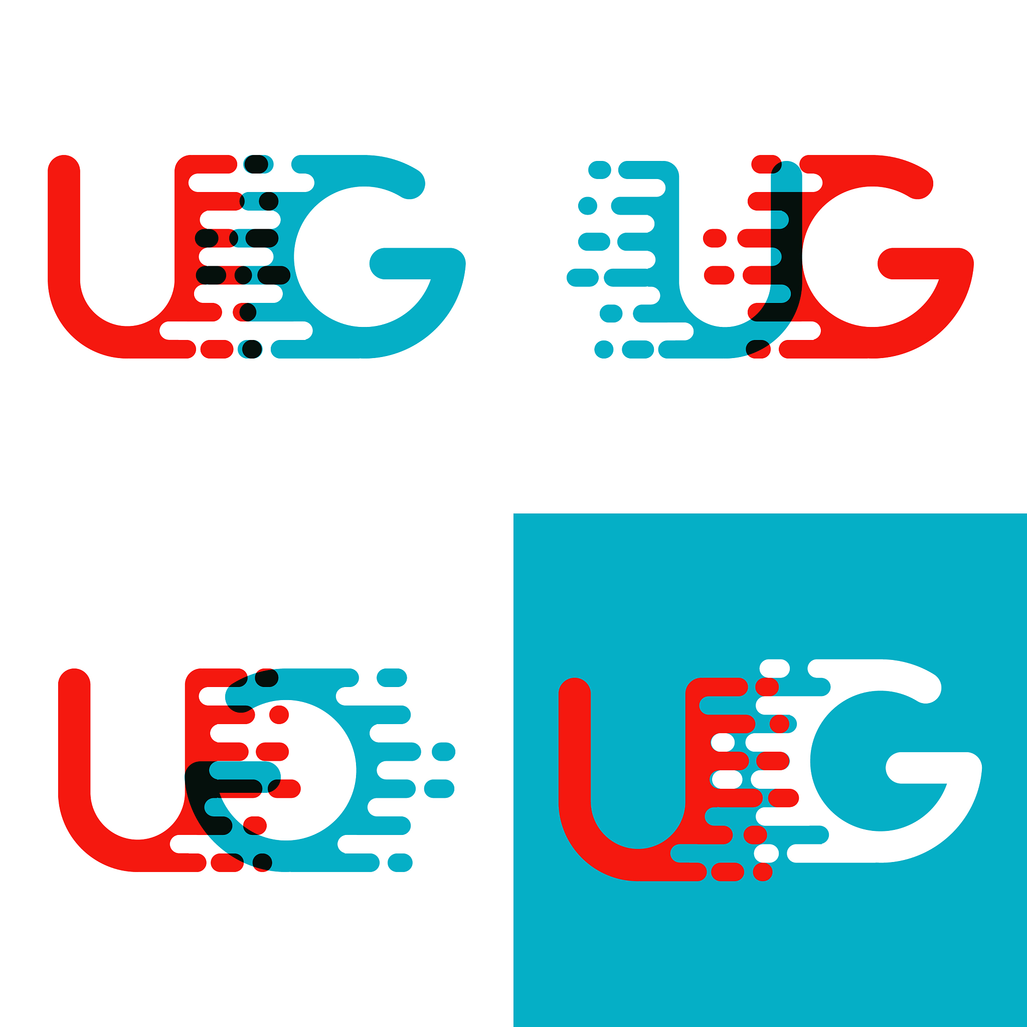 ug letters logo with accent speed red and blue