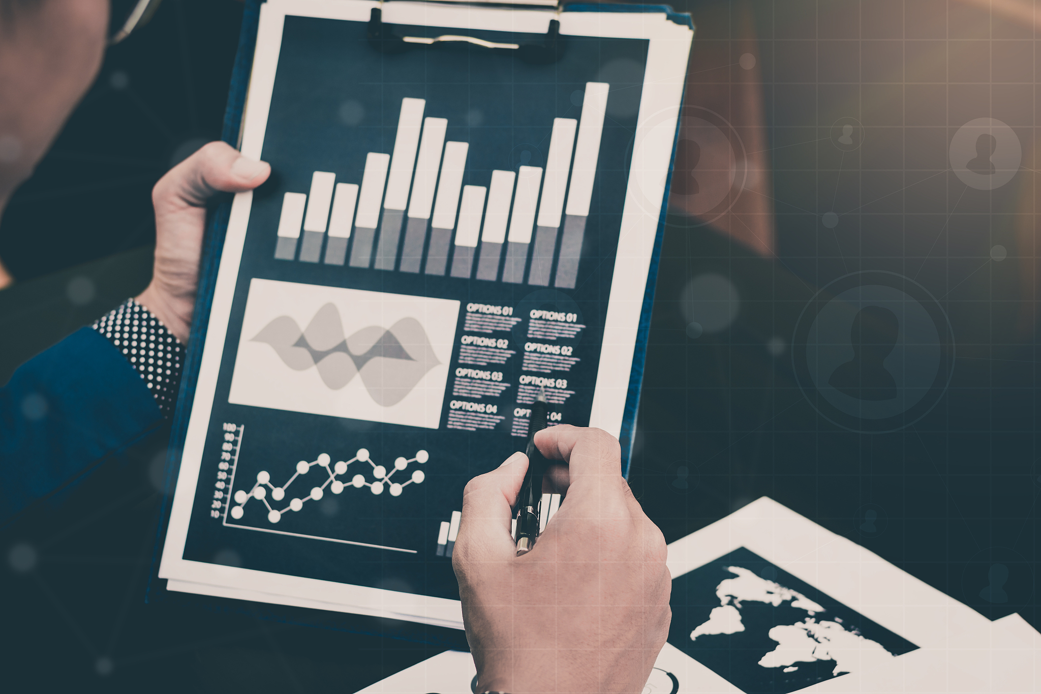 business statistics success concept : businessman analytics fina