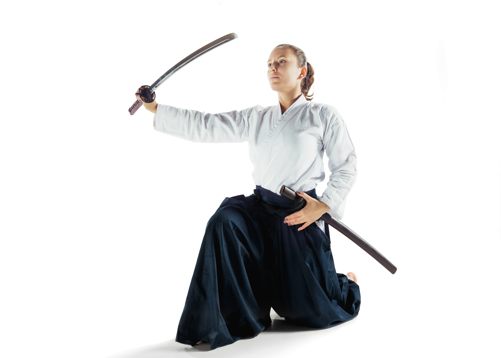aikido master practices defense posture. healthy lifestyle and s