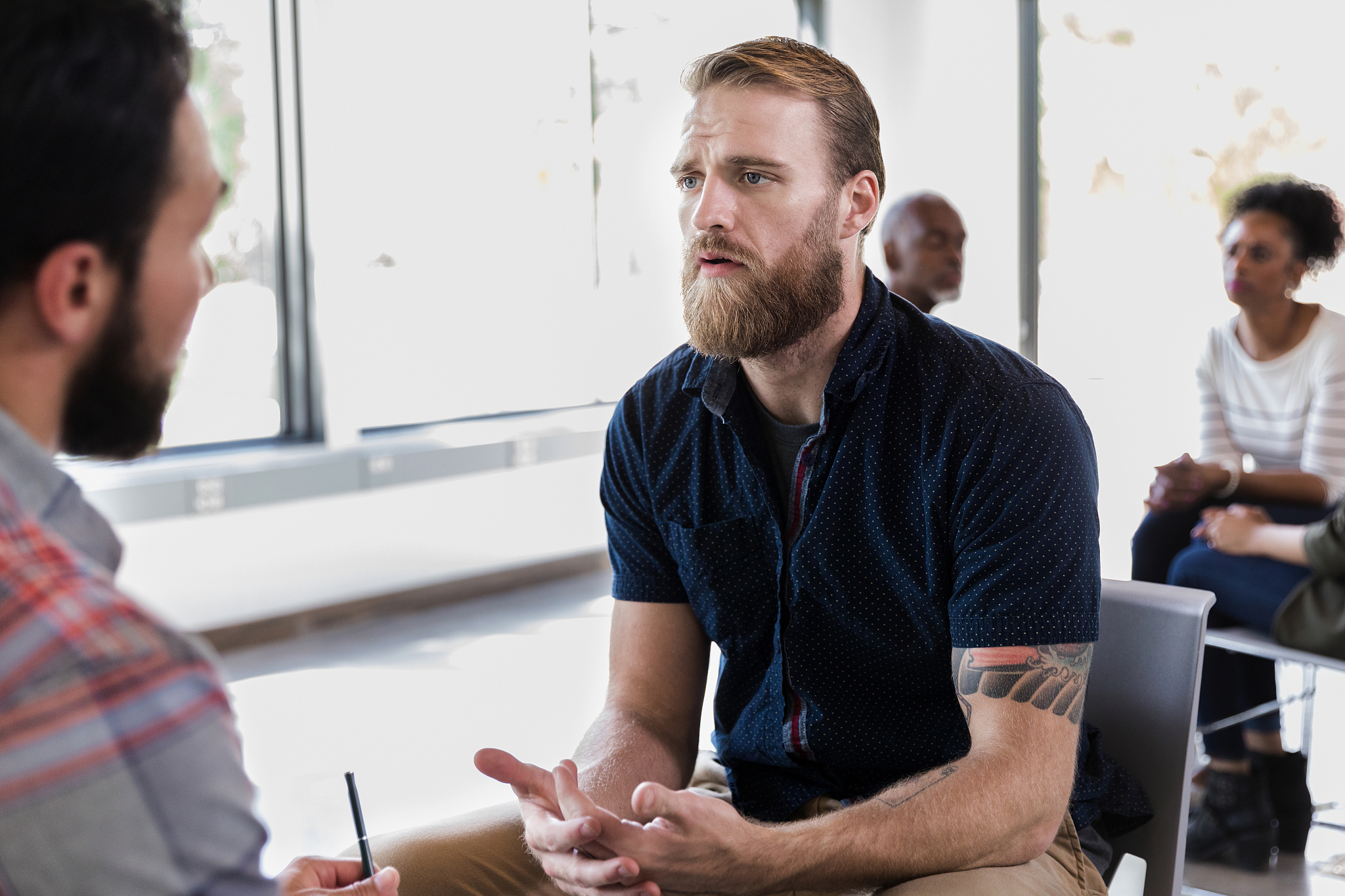 upset man during meeting