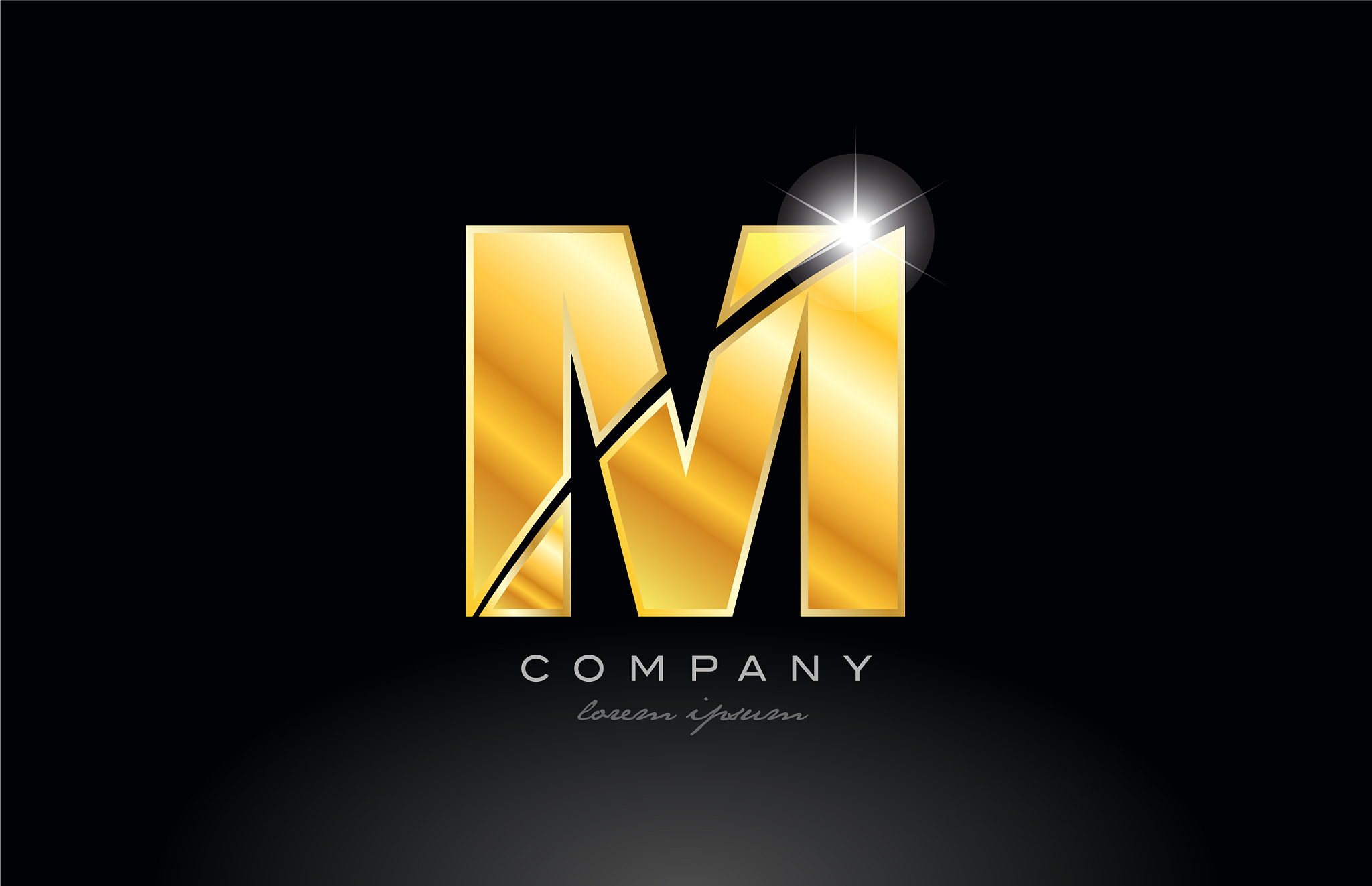 letter m gold golden alphabet metal logo icon