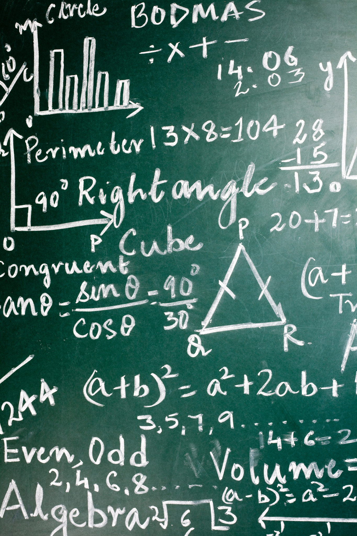 mathematics problems on a greenboard