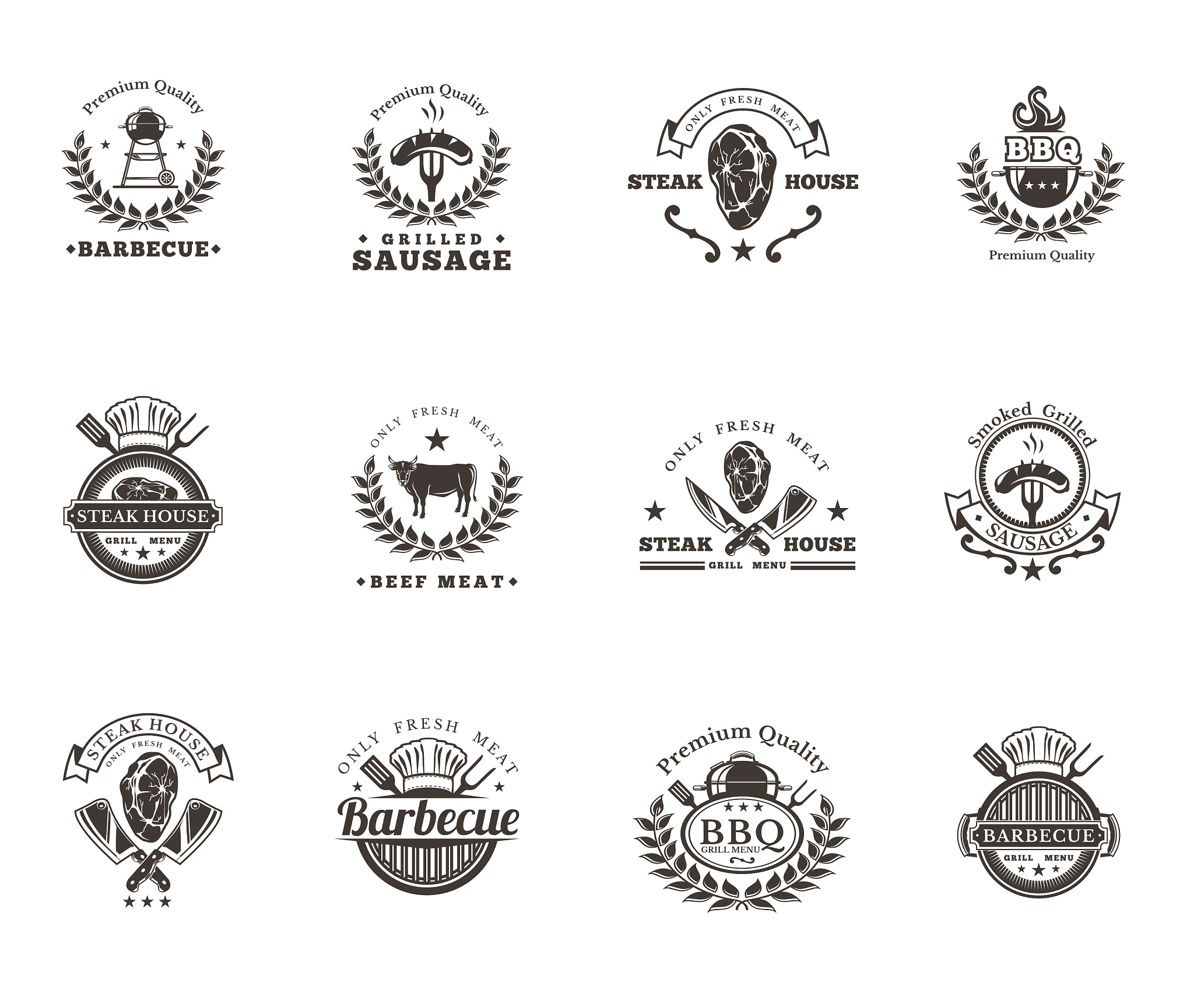 set grill and barbecue badges stickers emblems