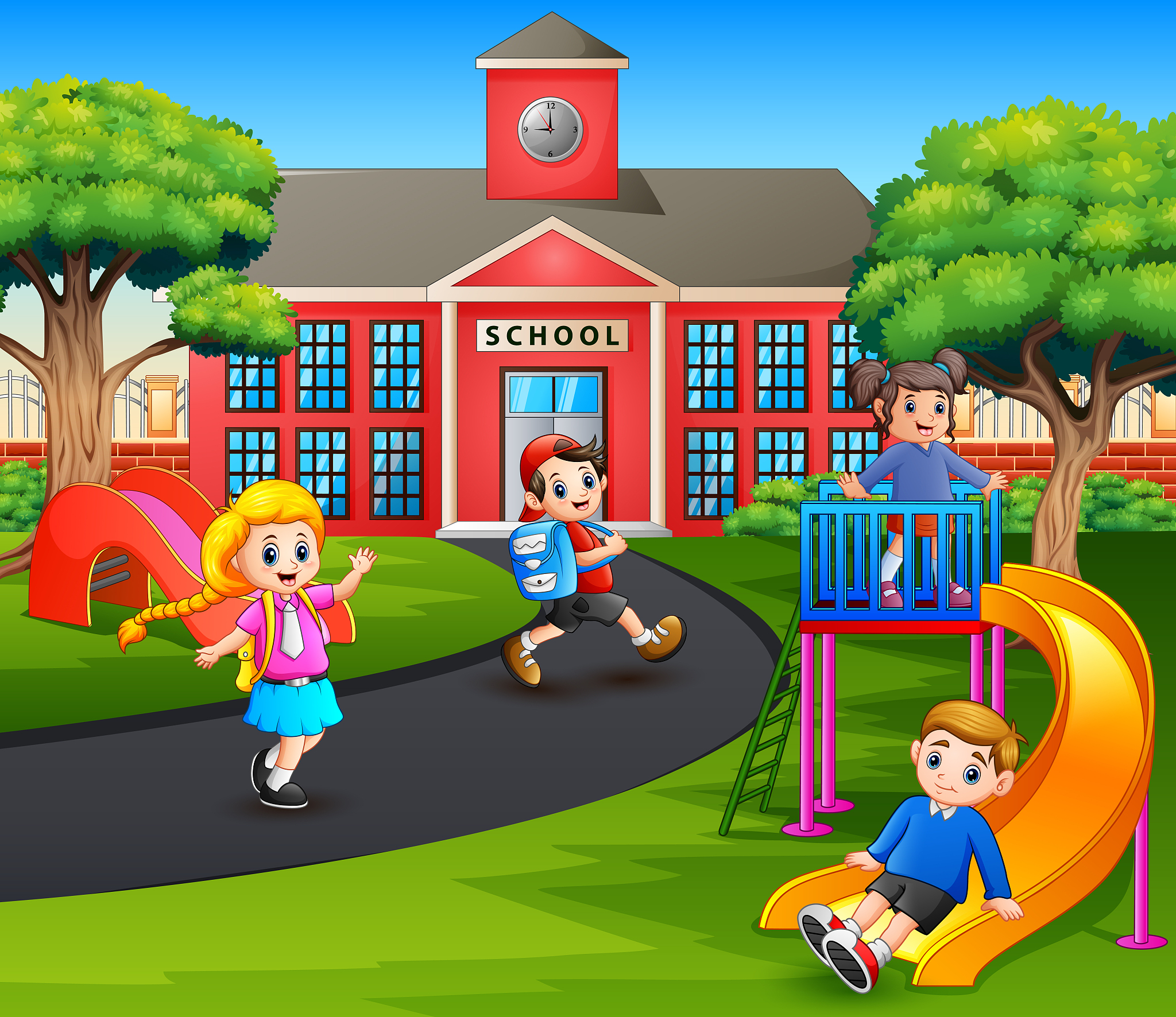 happy kids playing in the playground after school