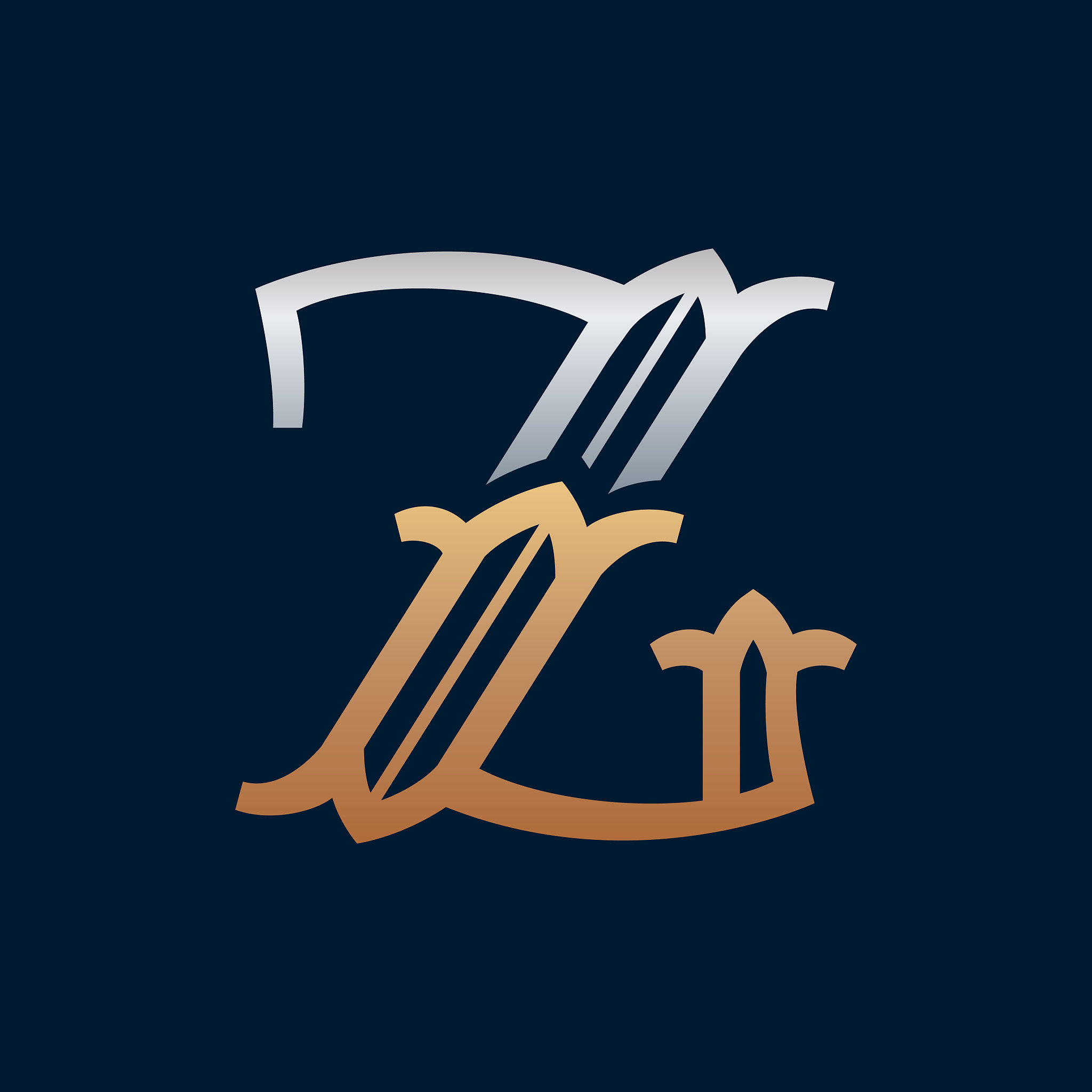 z letter gold and silver logo in slab serif retro style.