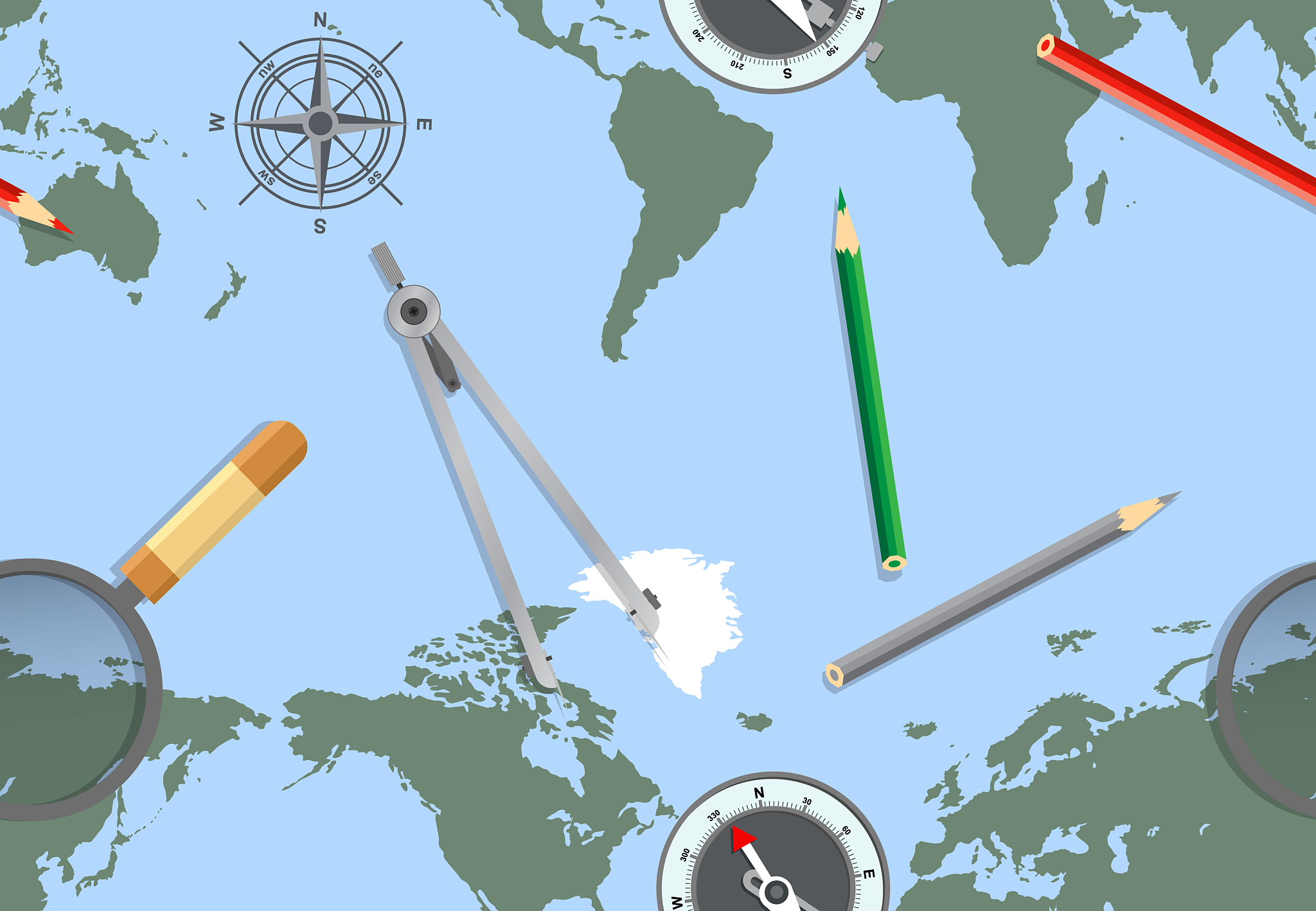 map world oceans and continents on a flat
