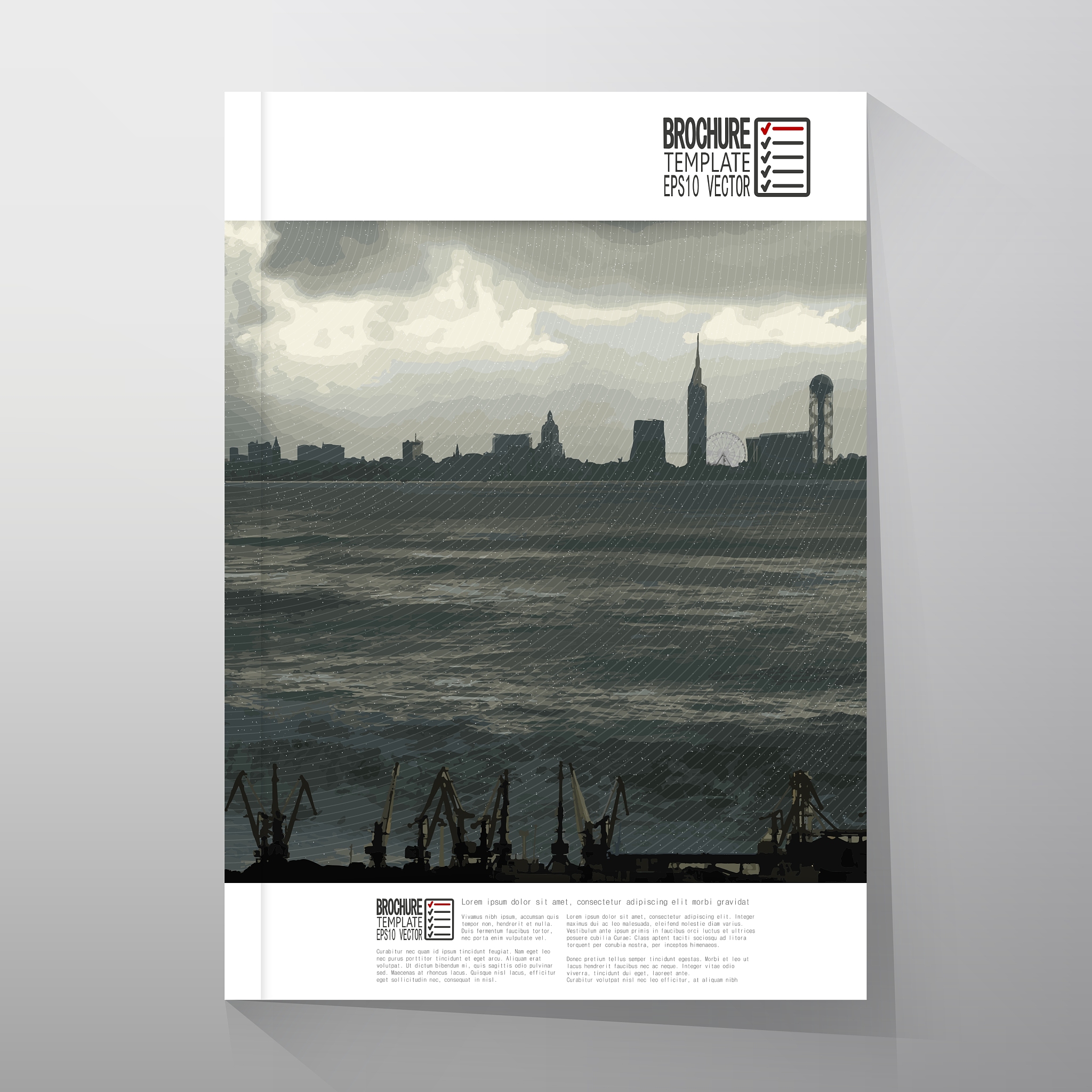 shipyard and city landscape brochure flyer or