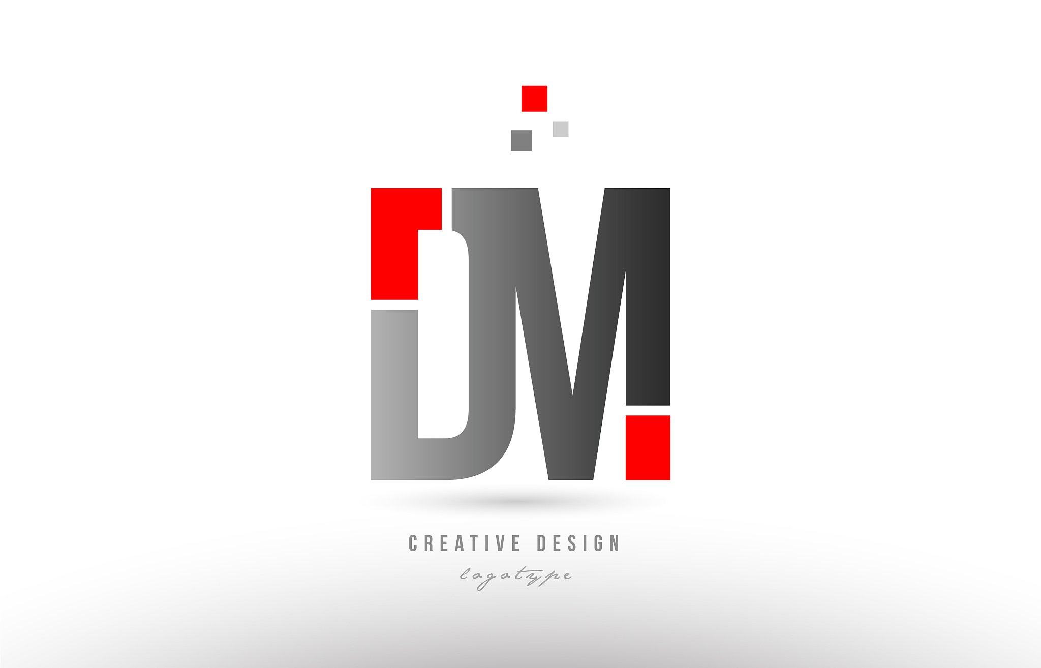 red grey alphabet letter dm d m logo combination