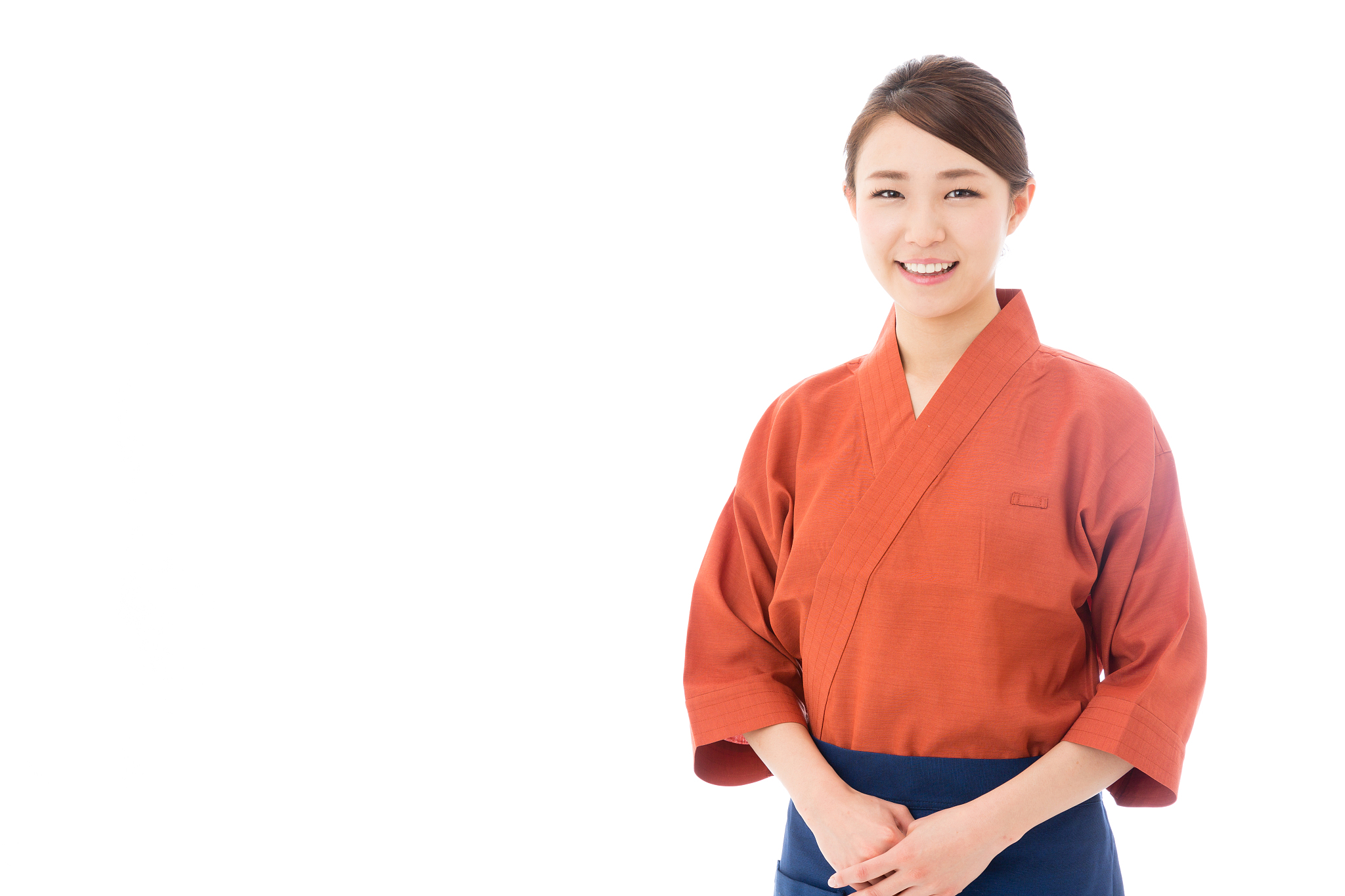 portrait of asian waitress isolated on white background