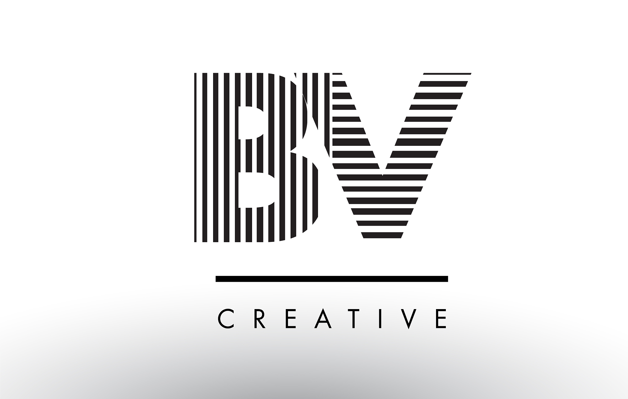 bv b v black and white lines letter logo design