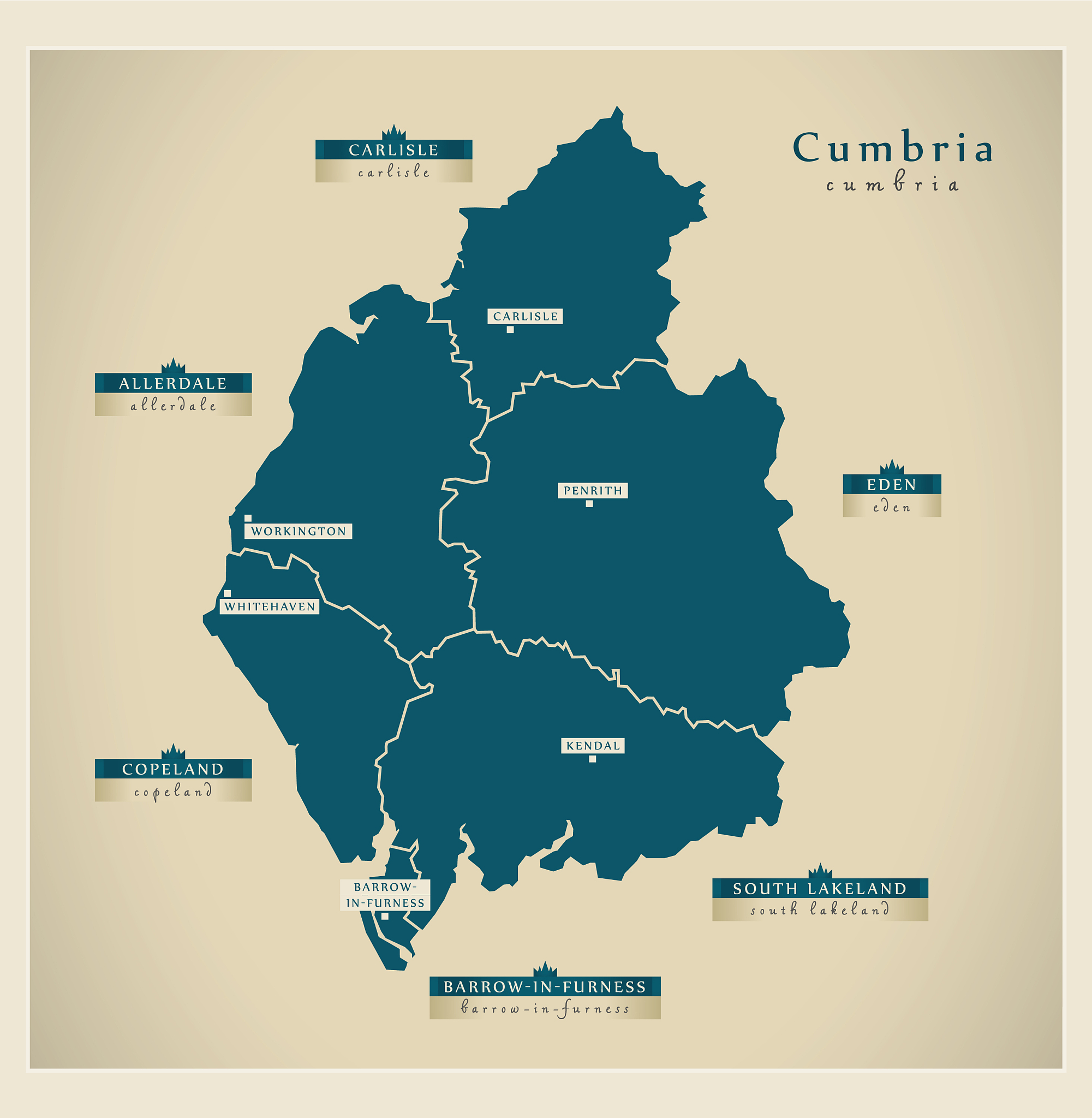 modern map - cumbria county with districts