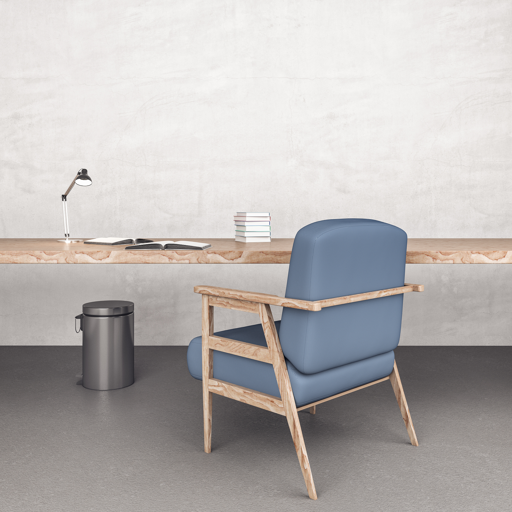 office desk with books