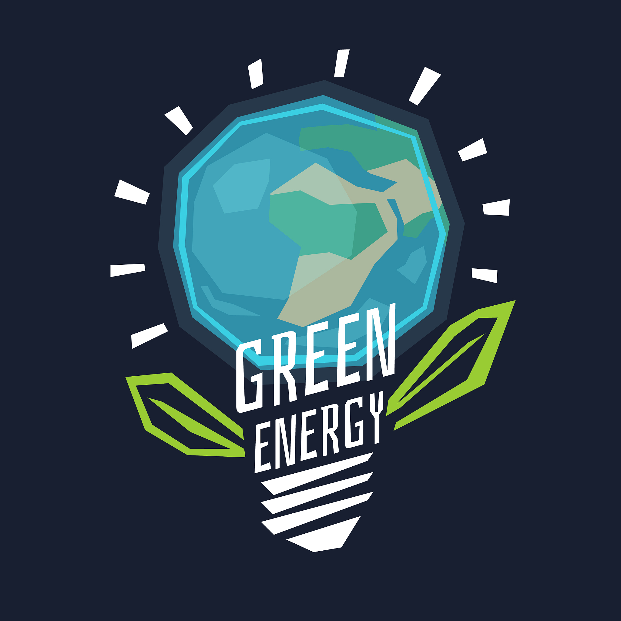 poster green energy with a globe in the light bulb