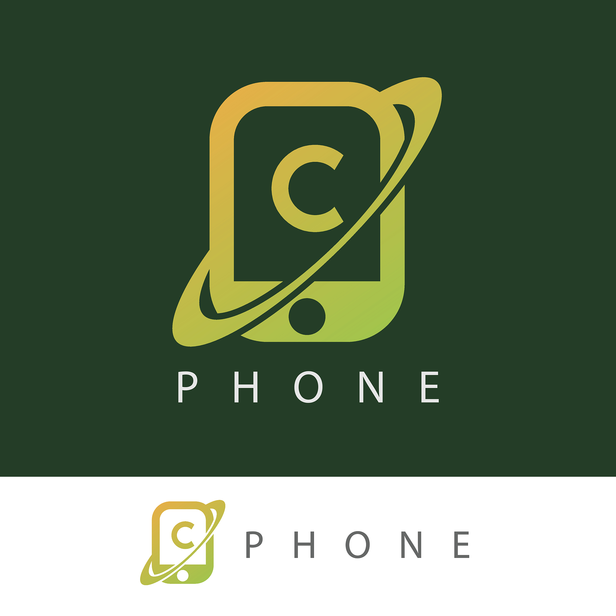 phone planet initial letter c icon design