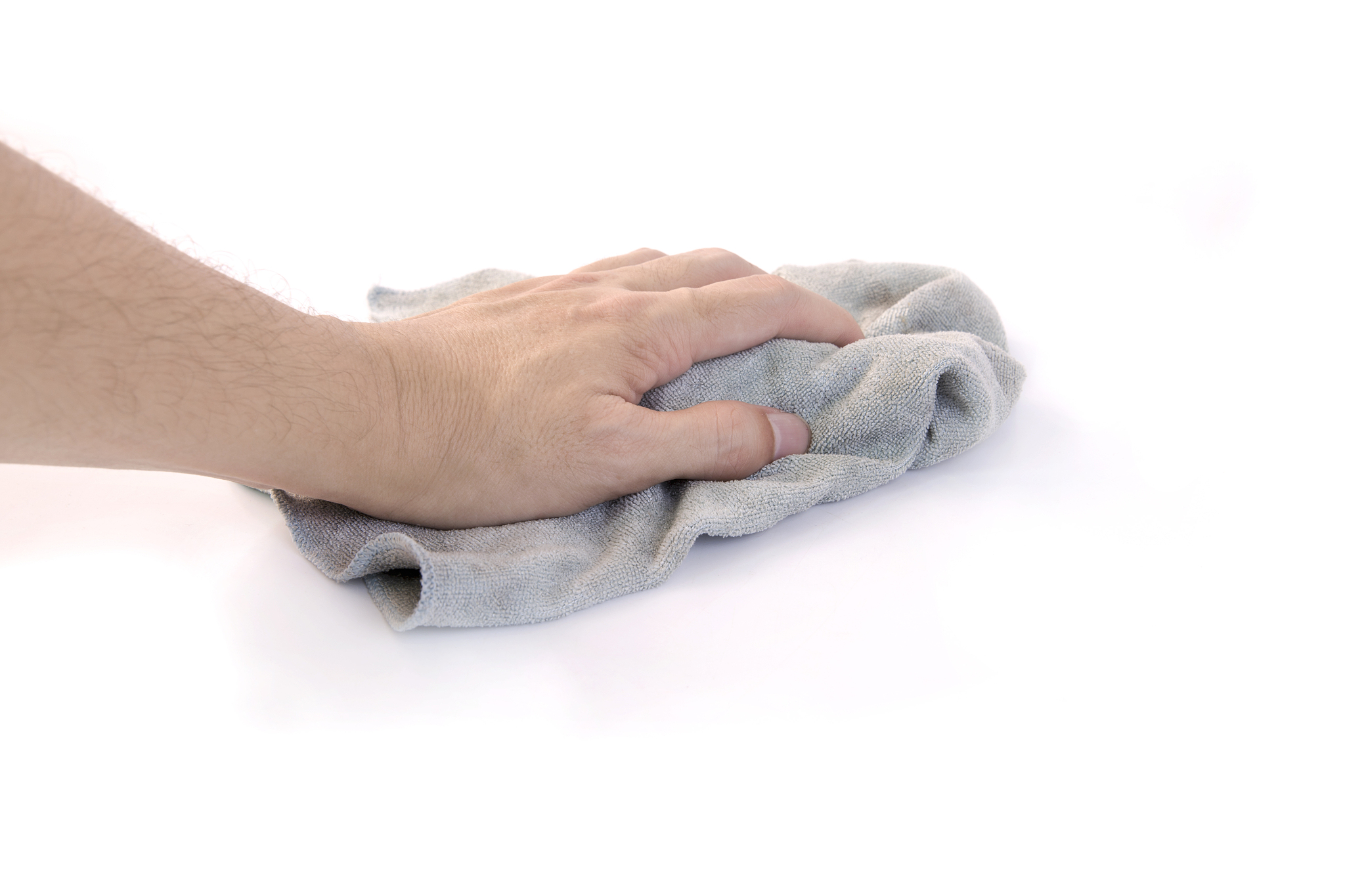 hands holding cleaning rag microfiber cloth isolated on white ba