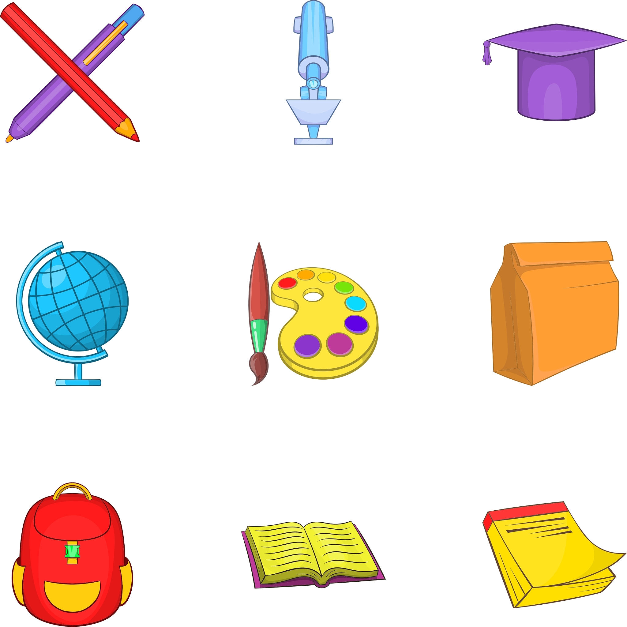 learning in school icons set cartoon style