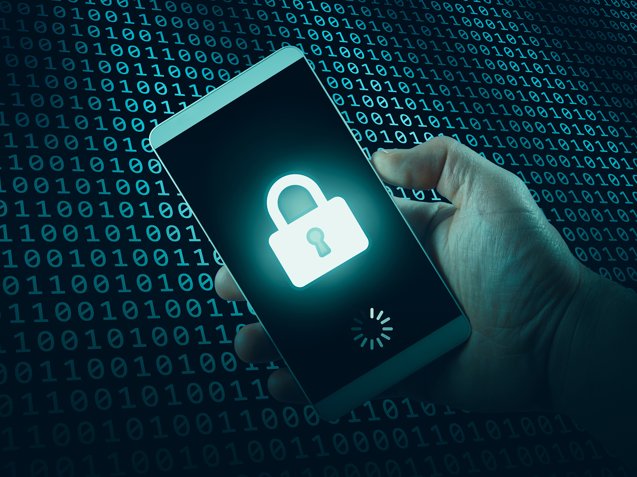 handheld smartphone security with binary code numbers
