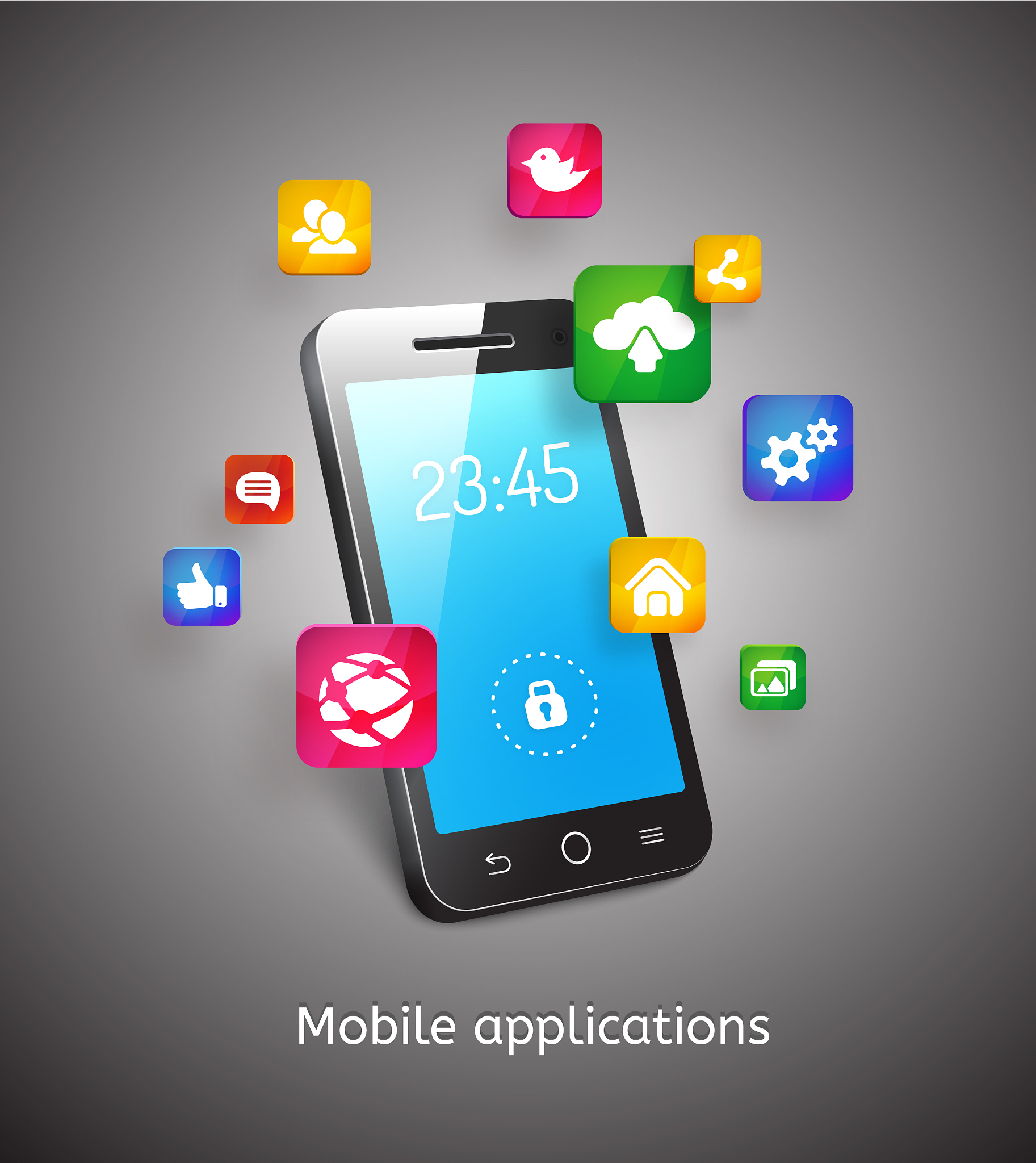 smartphone with clouds and app icons